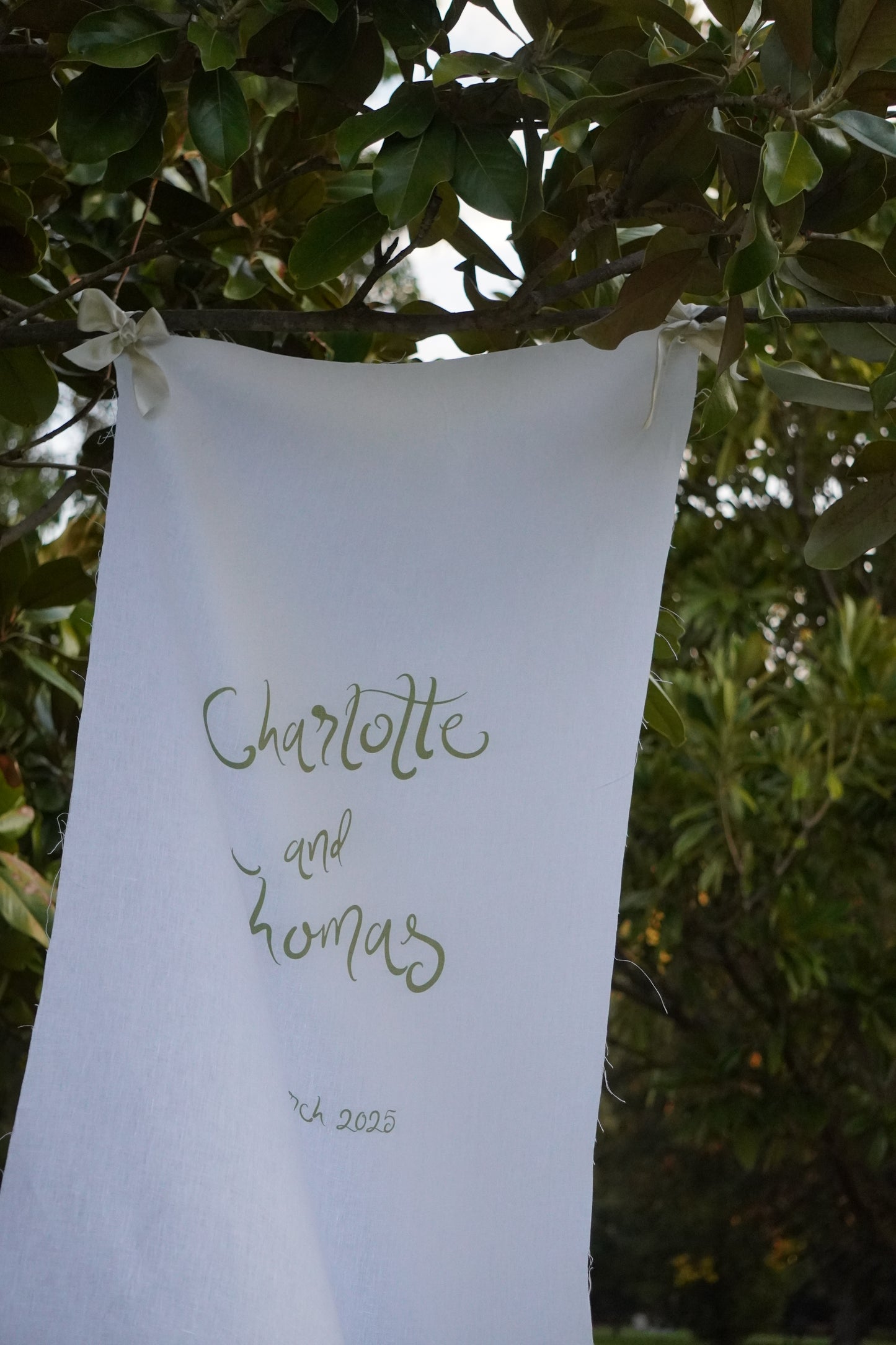 Linen welcome sign