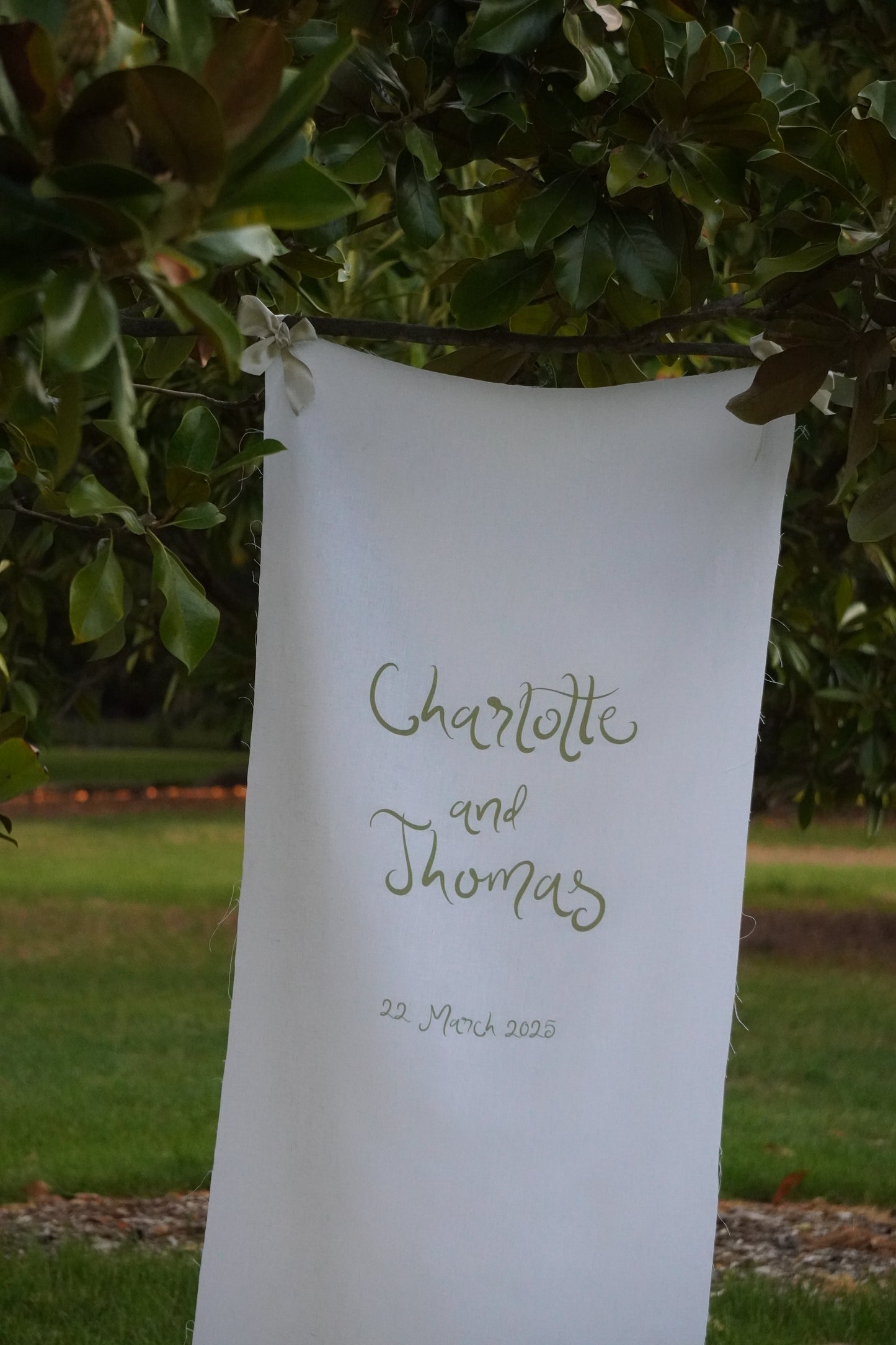 Linen welcome sign