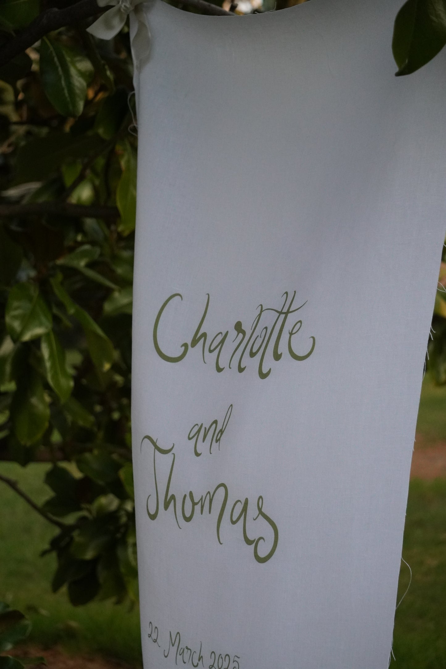 Linen welcome sign