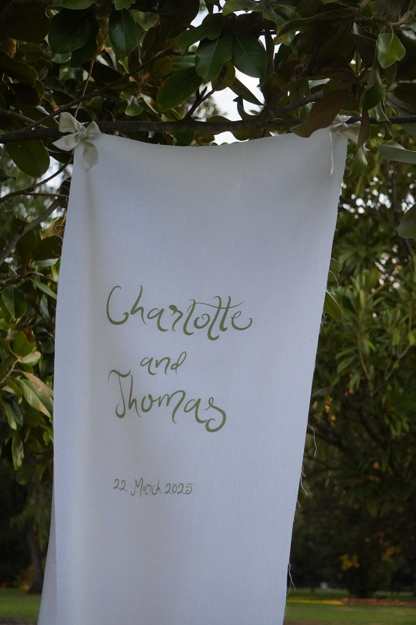 Linen welcome sign