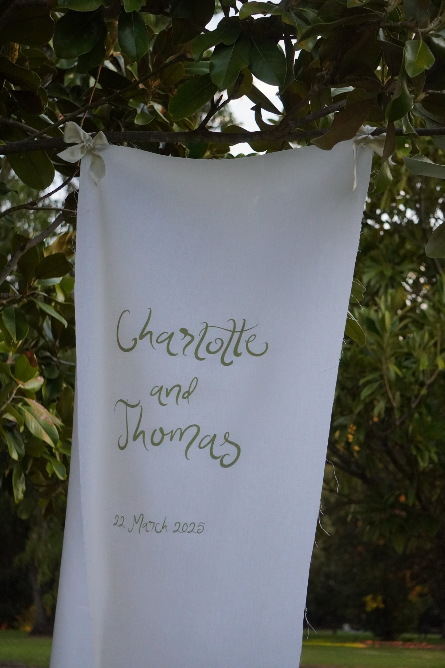 Linen welcome sign