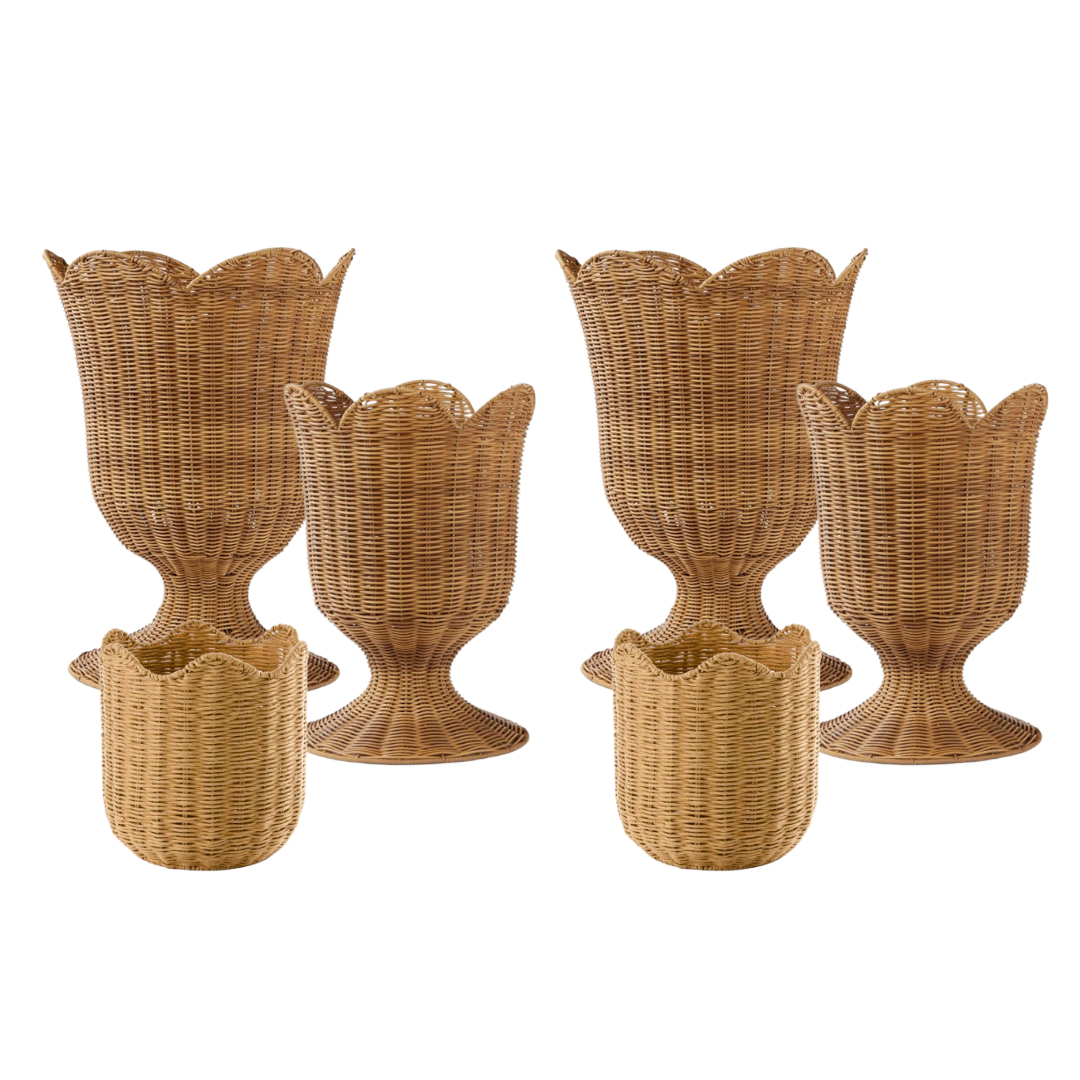 Rattan flower urn & baskets (hire)