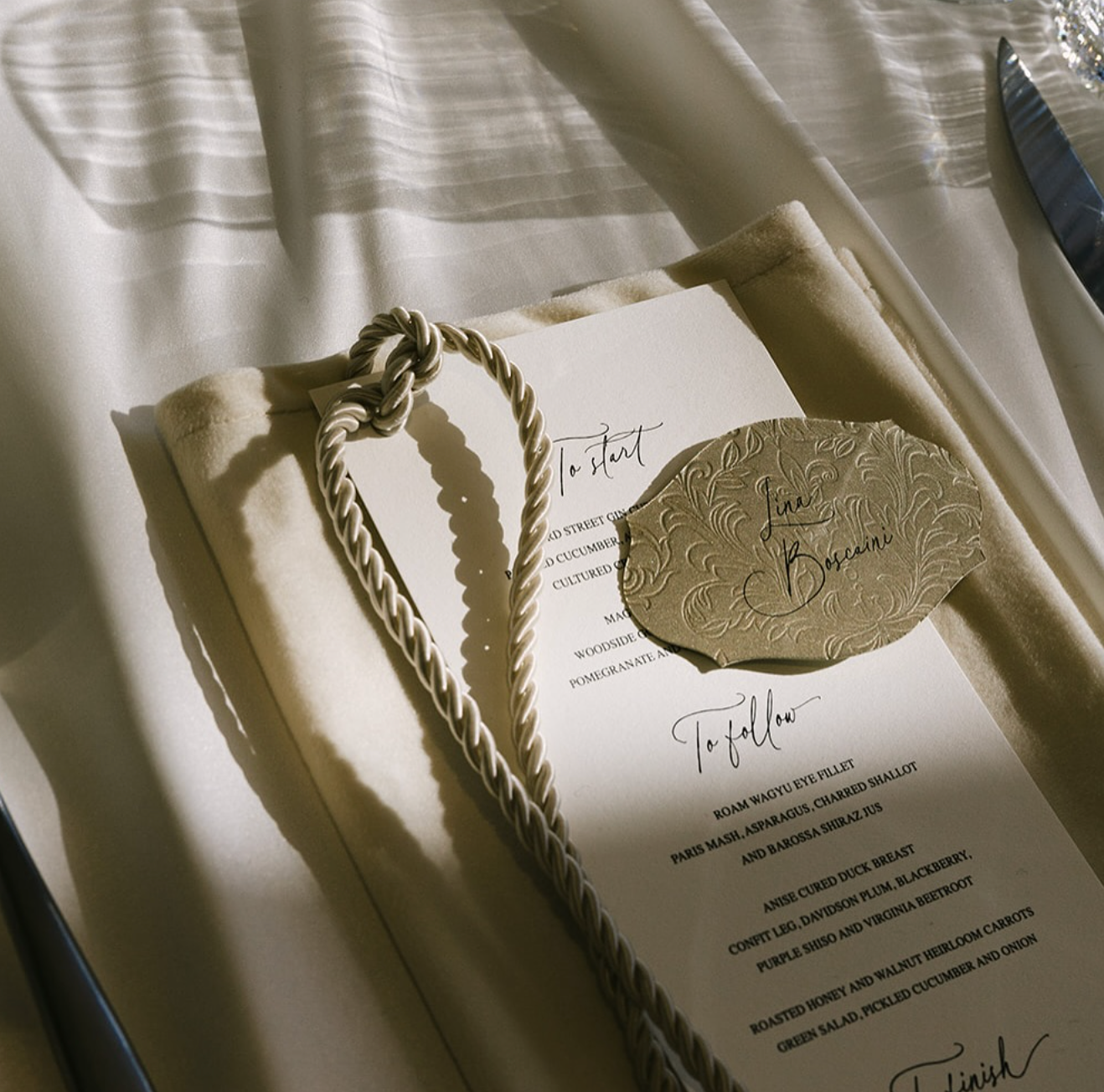Menu & embossed name placecard