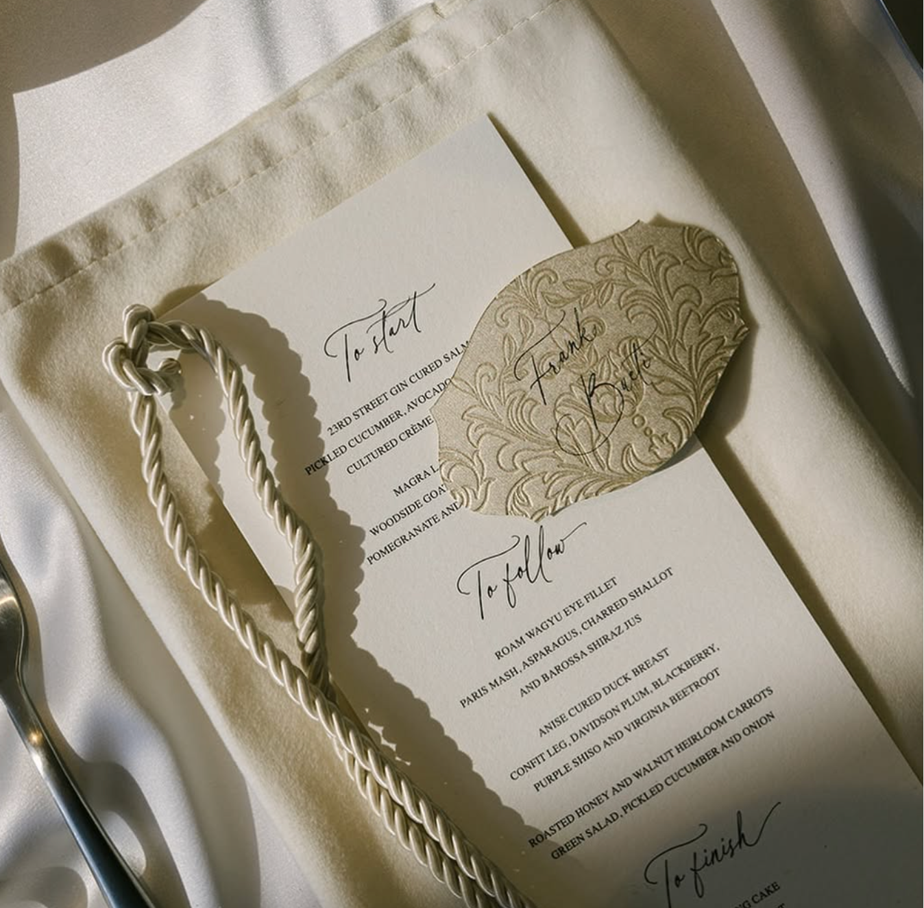 Menu & embossed name placecard