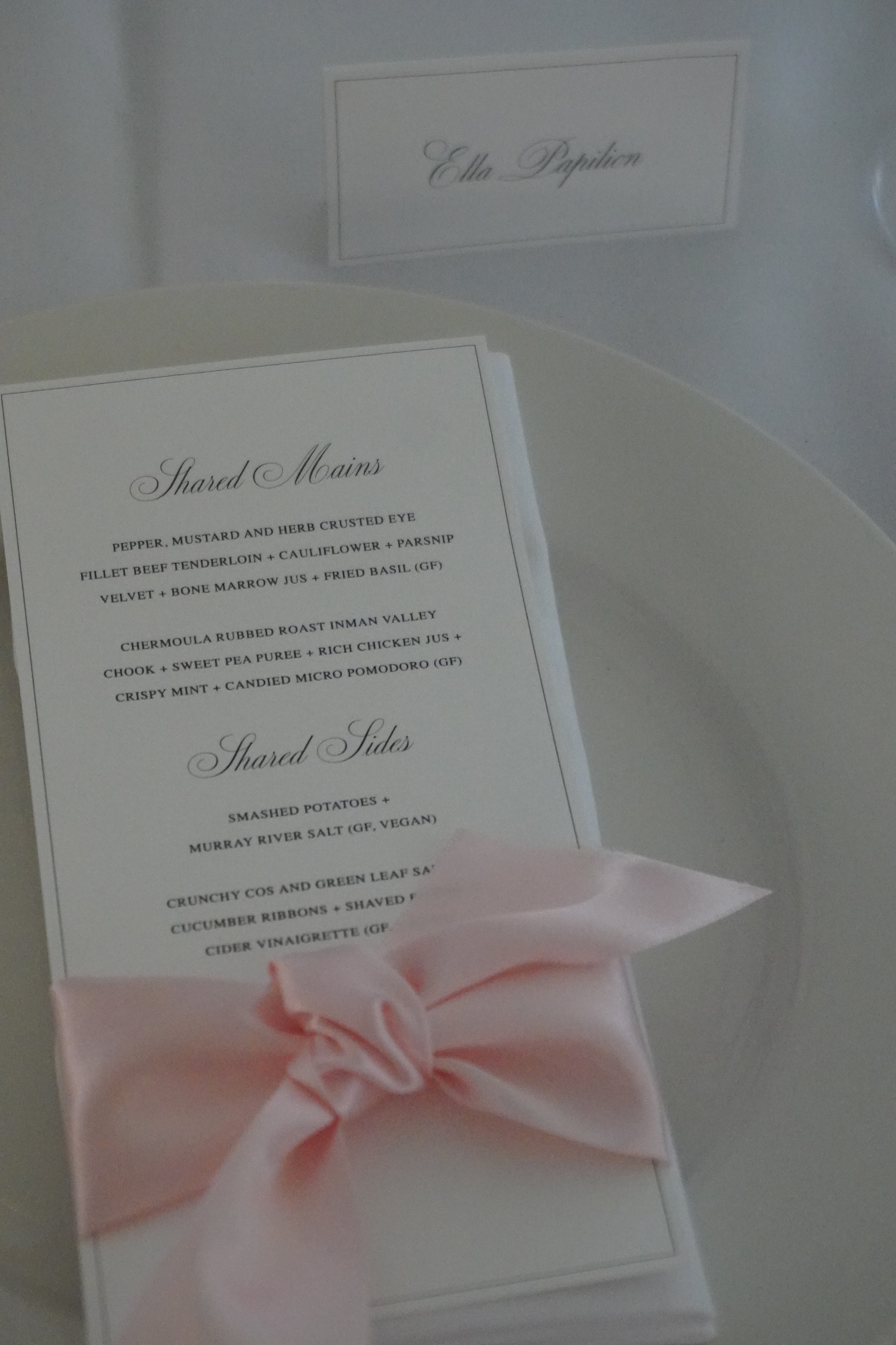 Menu & Bow + name placecard