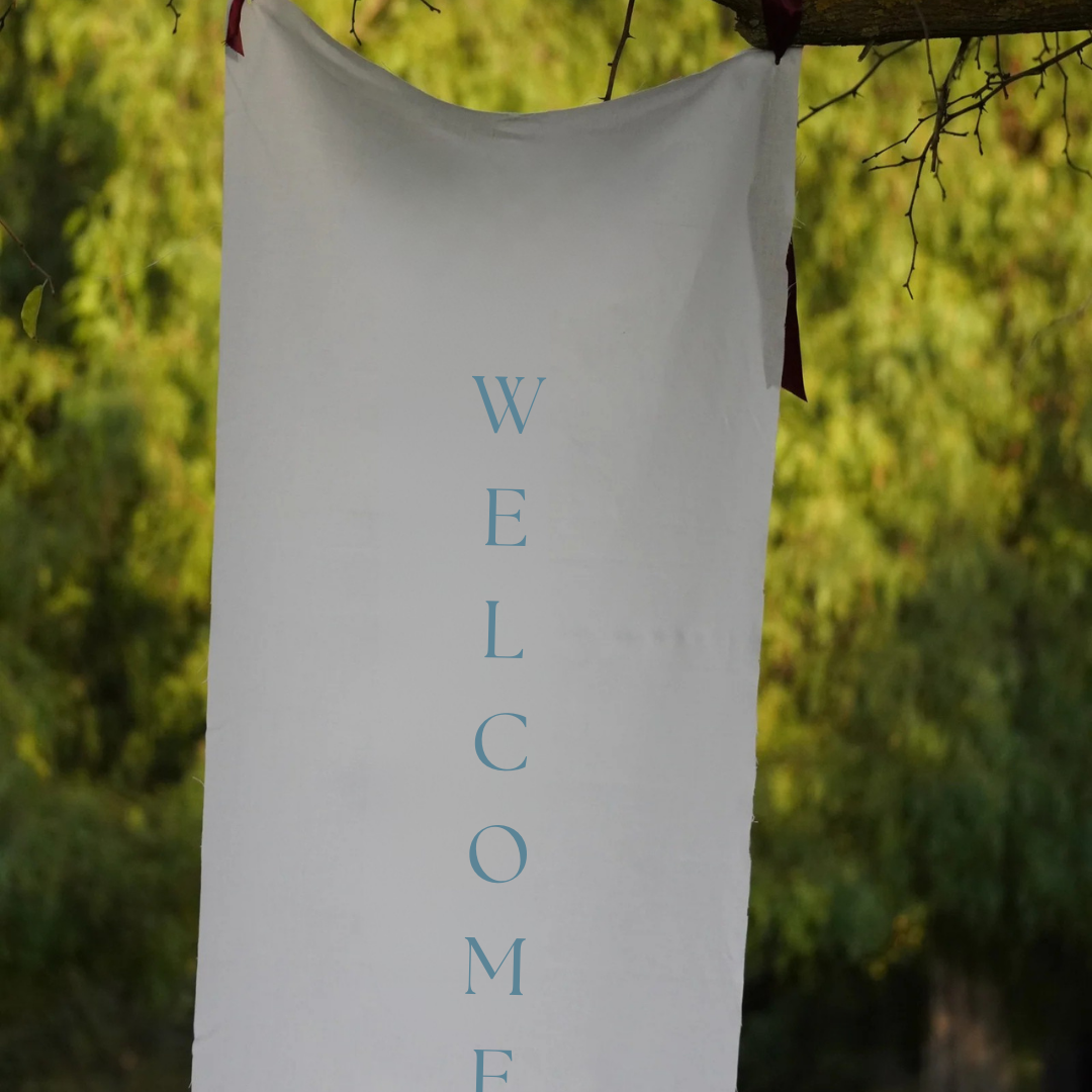 Wedding and event linen welcome sign (Blue)