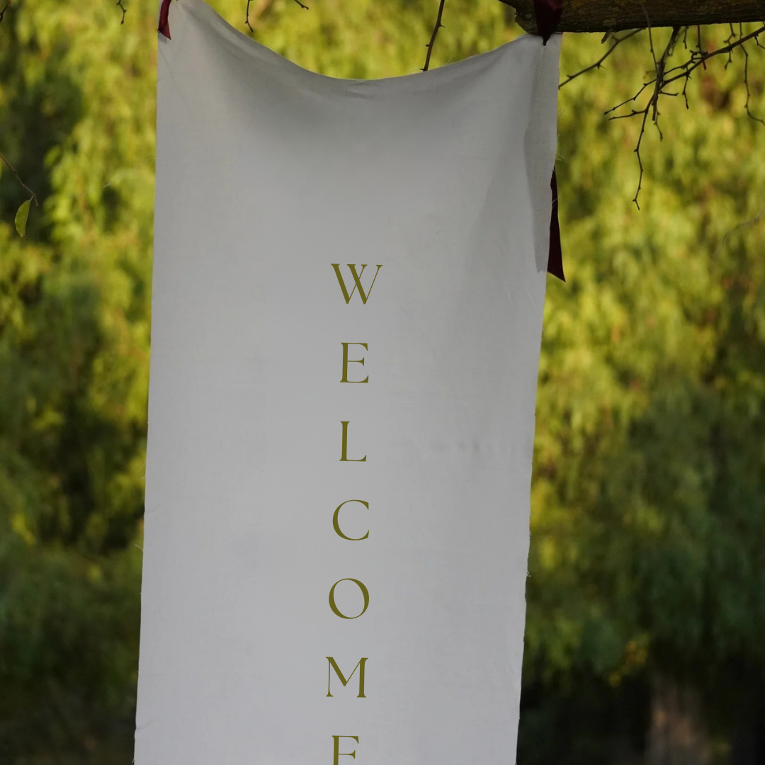 Wedding and event linen welcome sign (Olive green)
