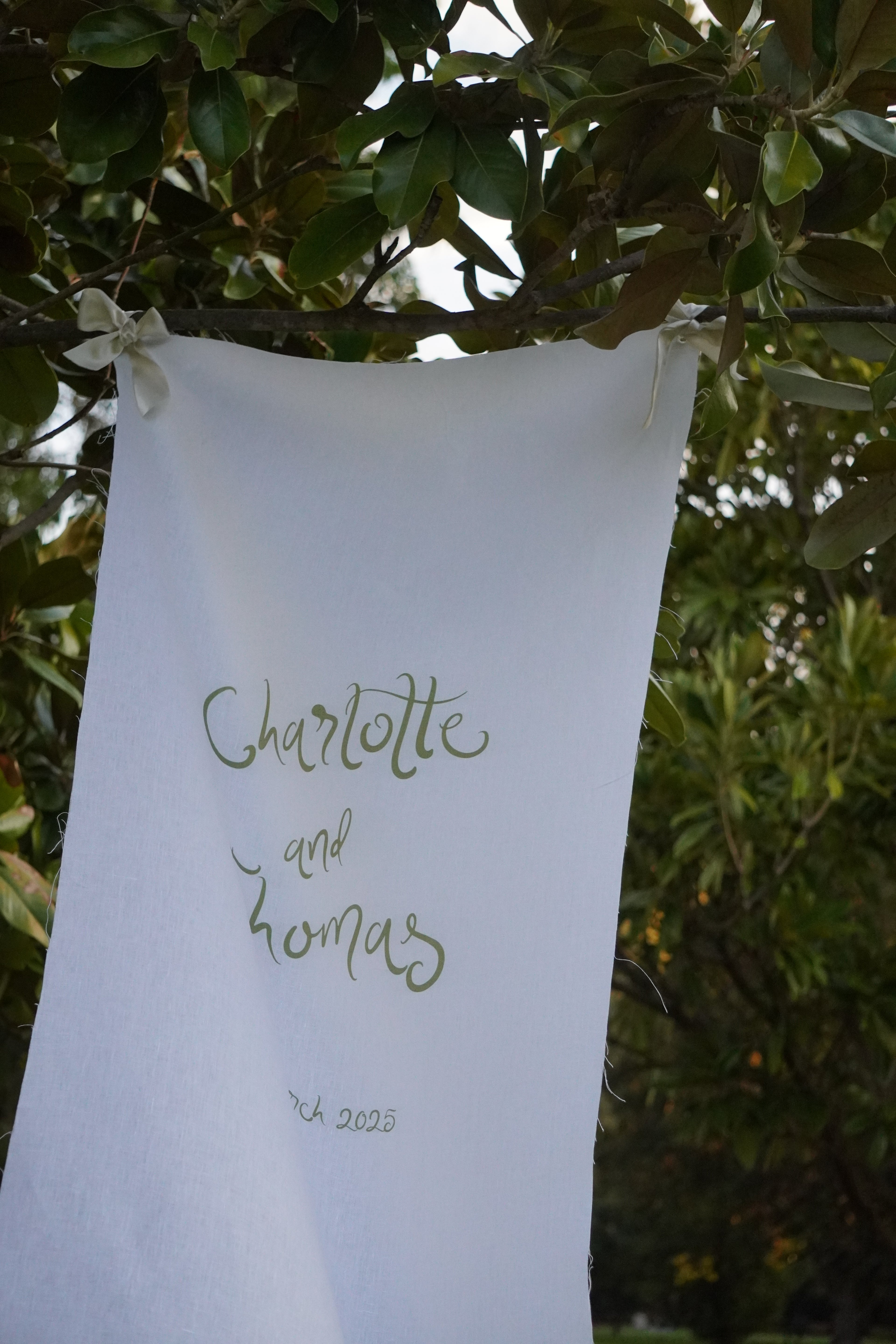 Linen welcome sign