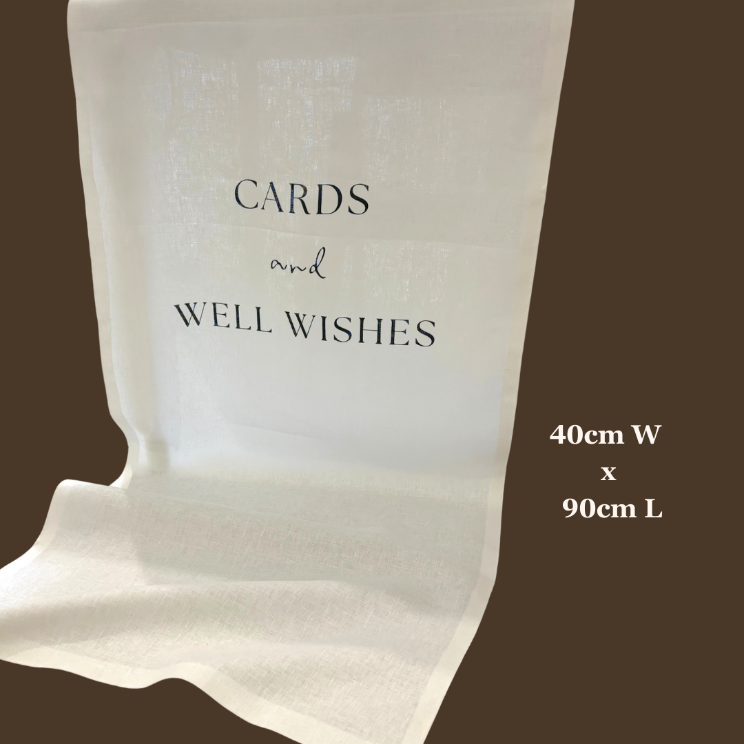 Linen cards and well wishes sign