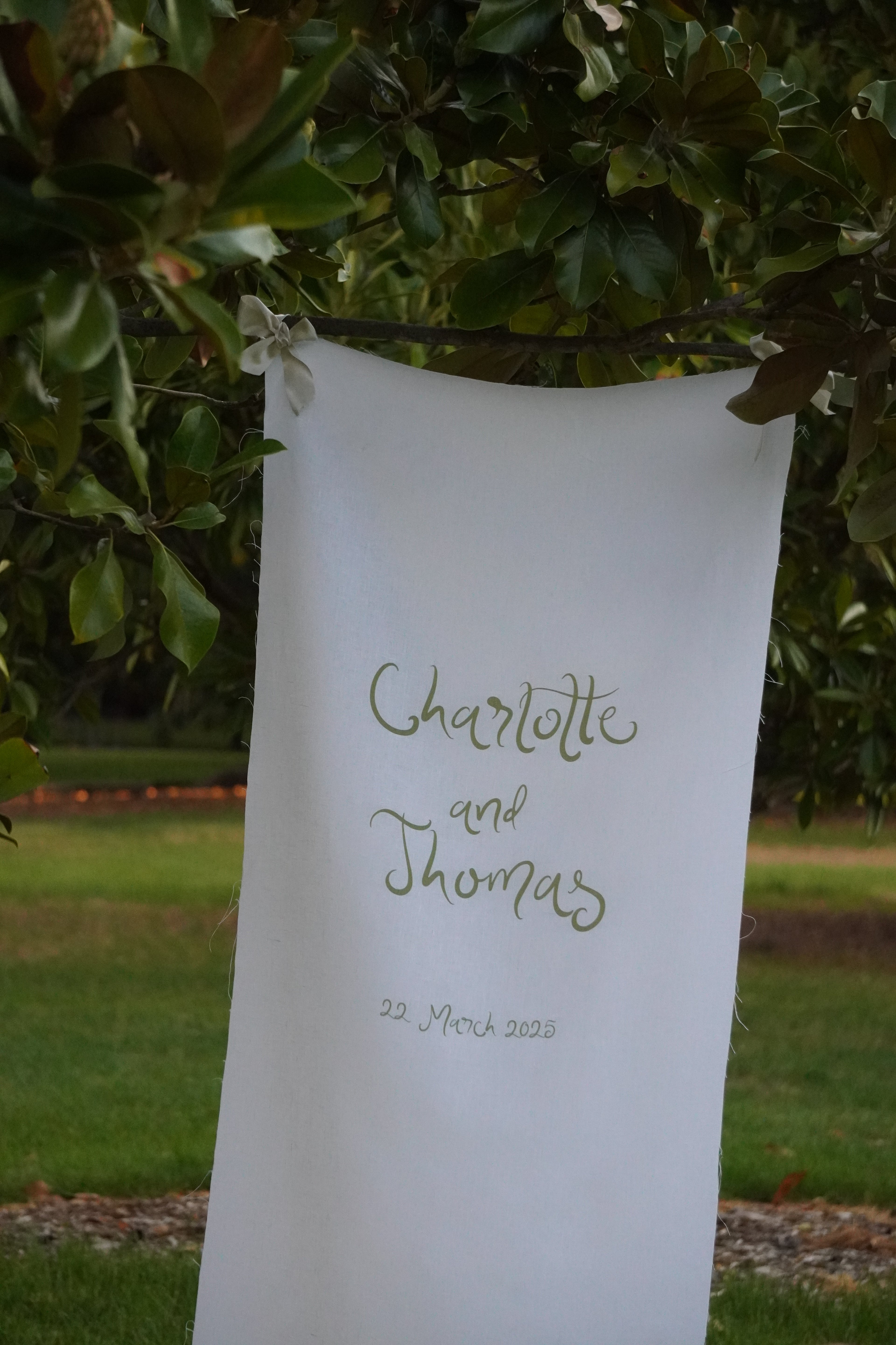 Linen welcome sign