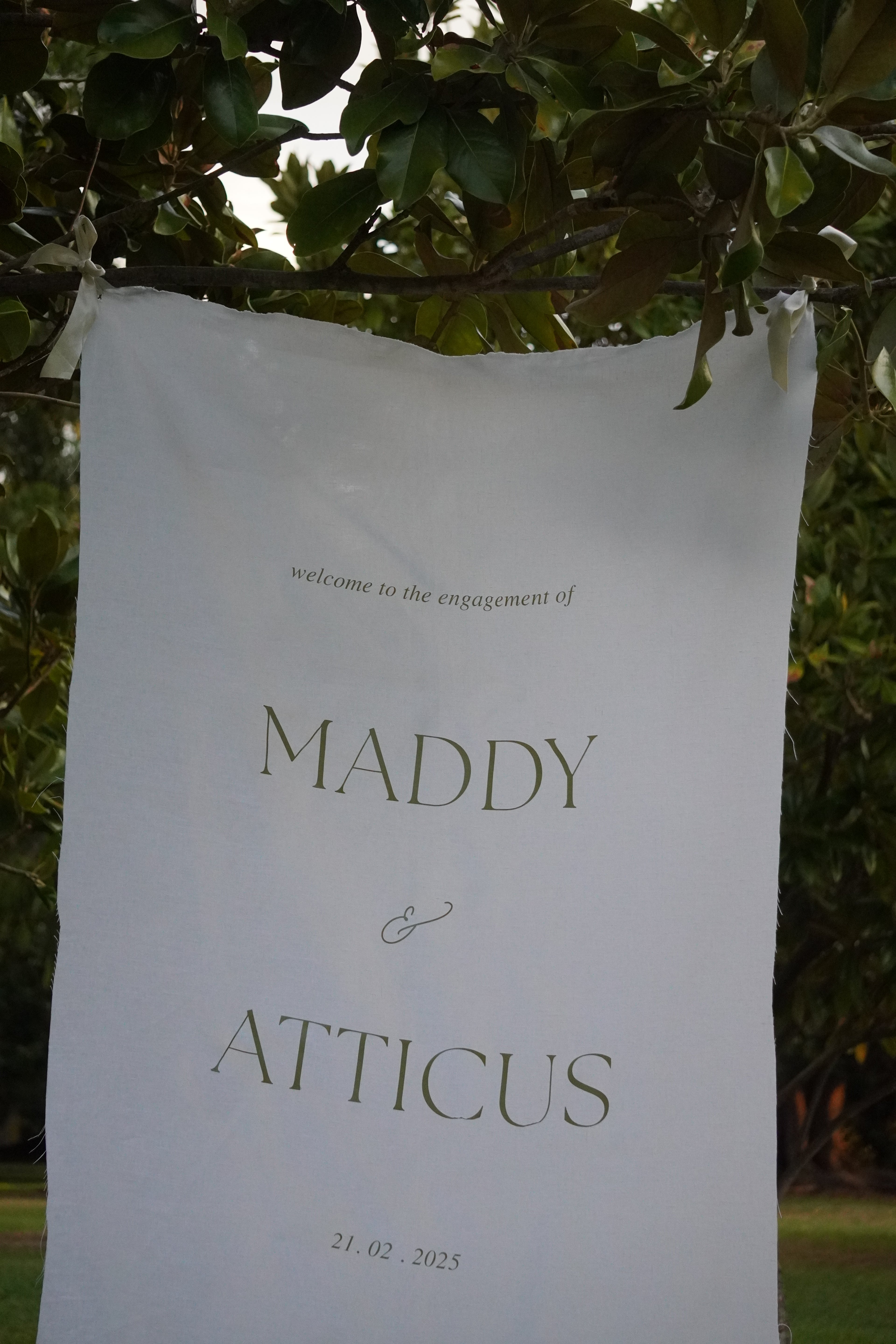 Linen welcome sign