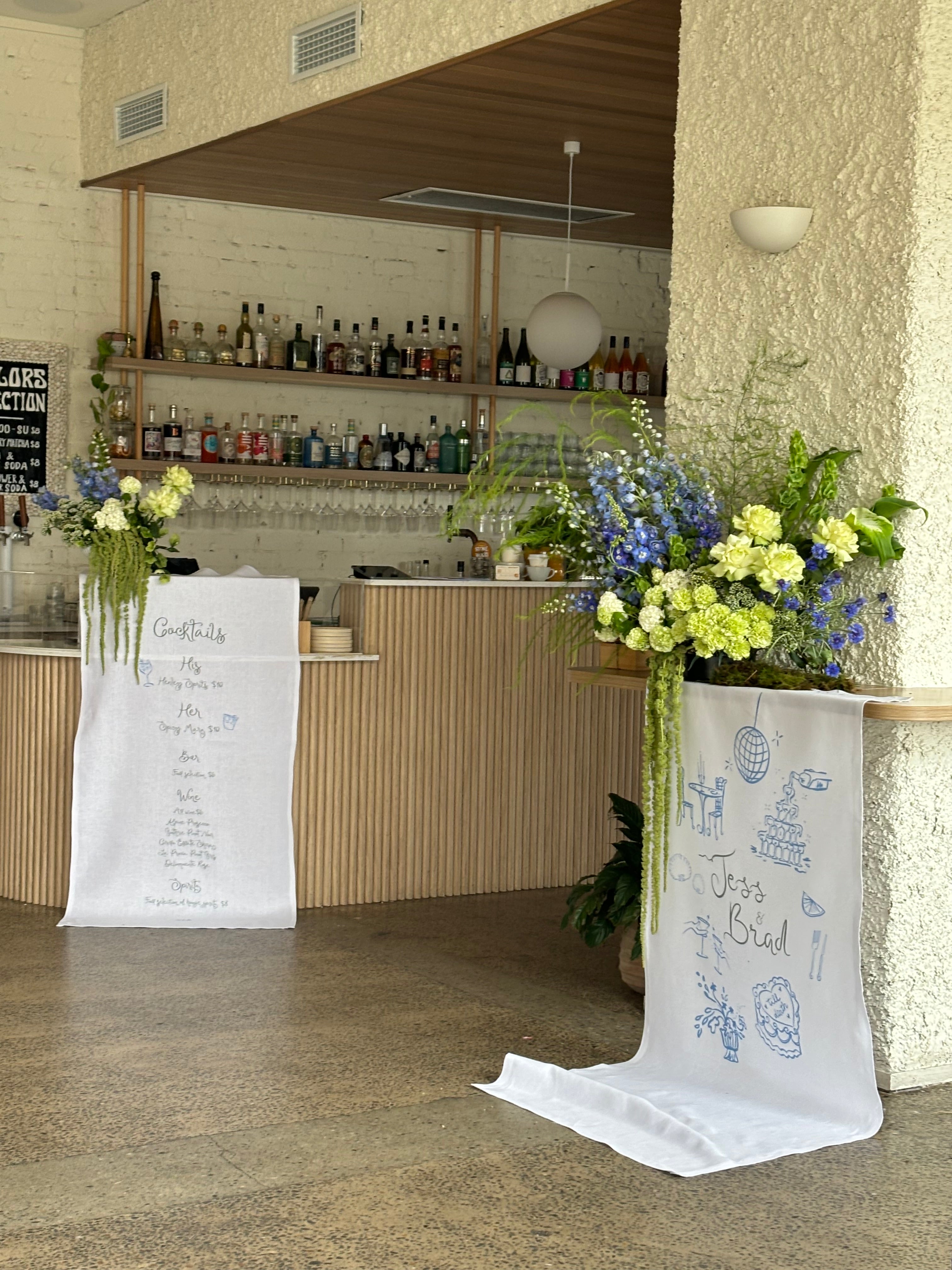 Linen welcome sign (funky illustrations)