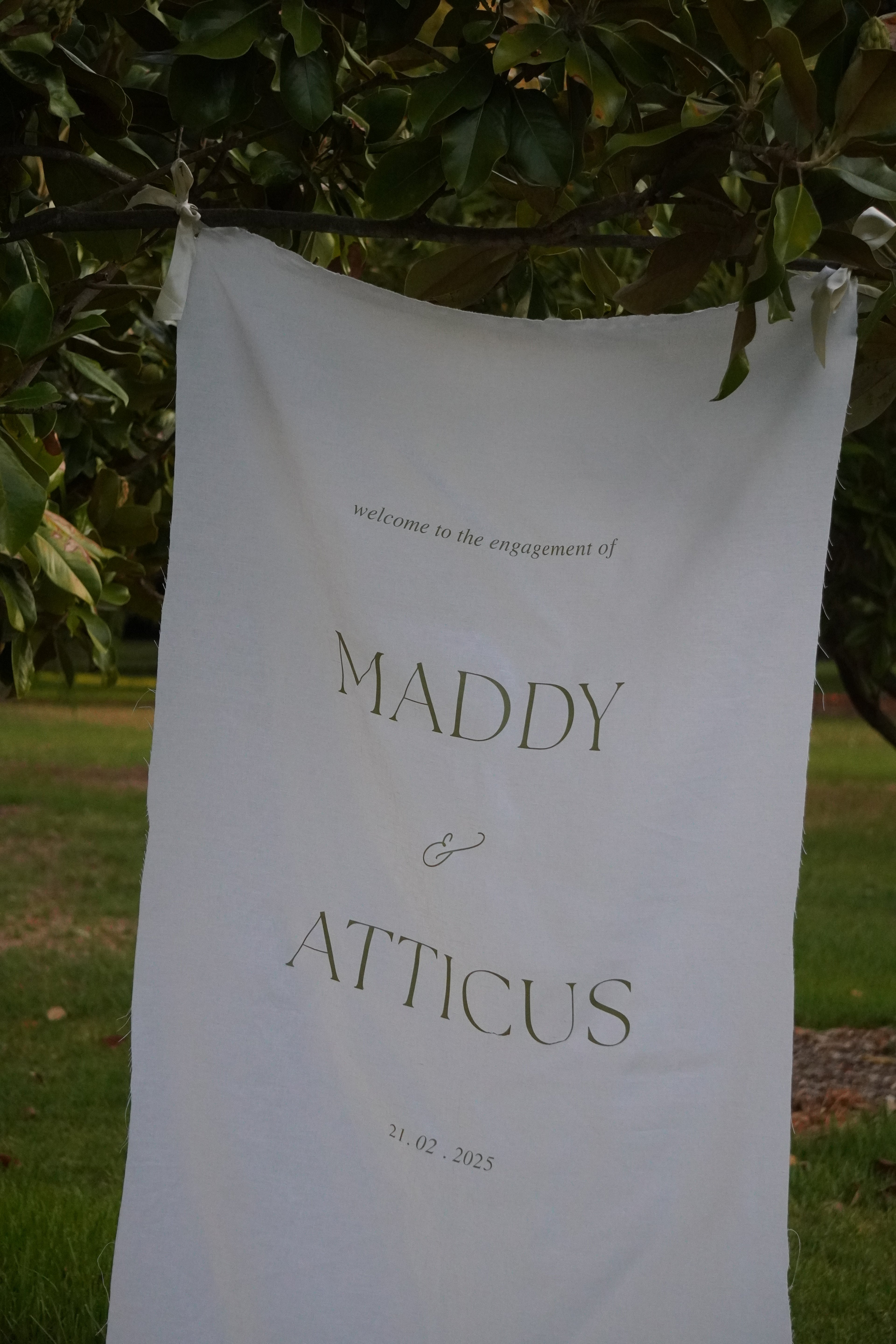 Linen welcome sign