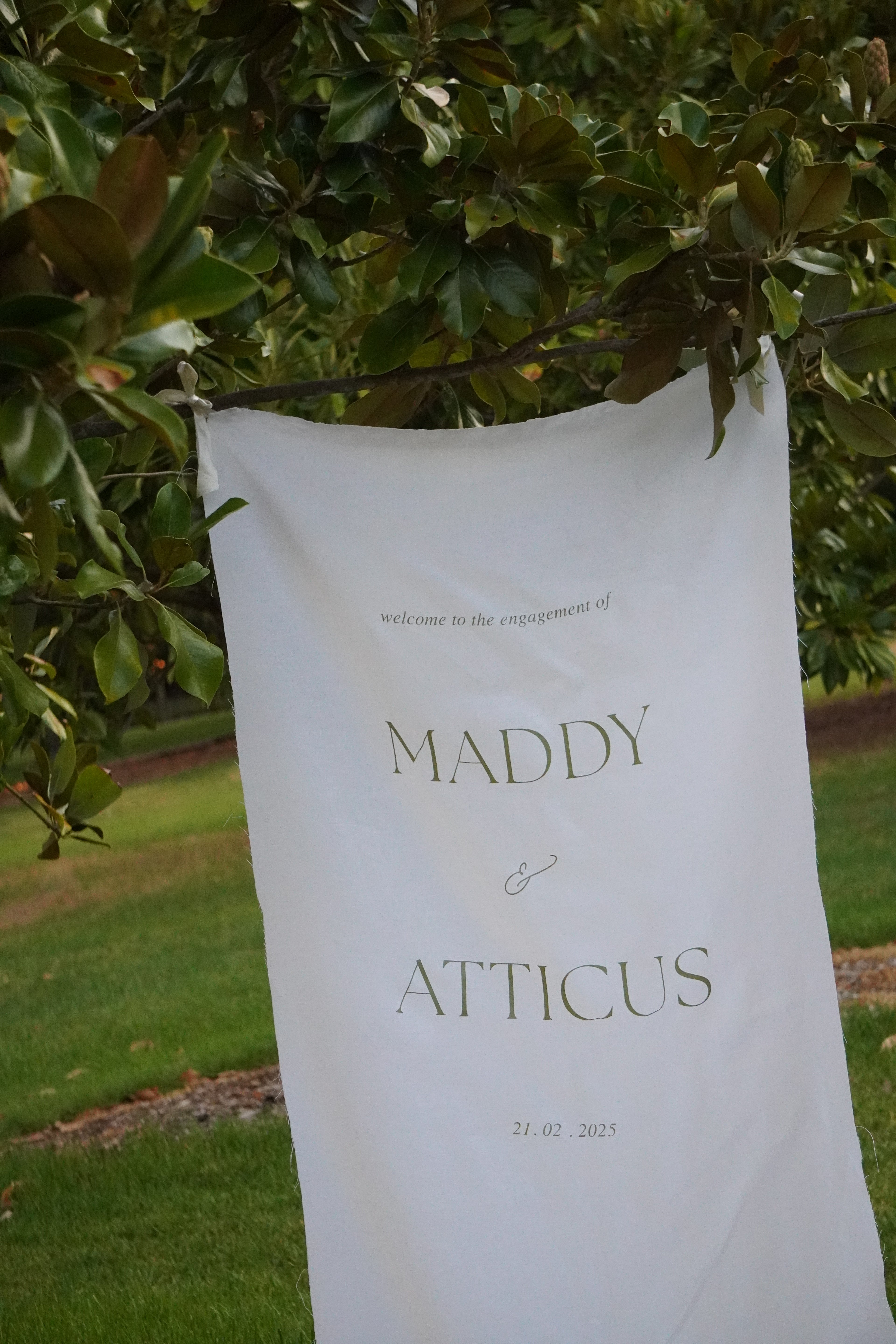 Linen welcome sign