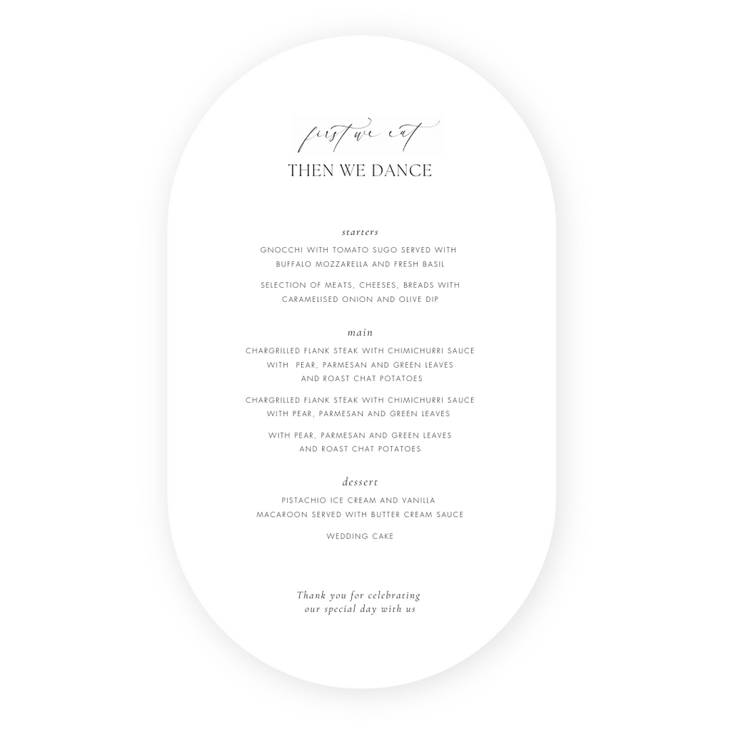 Oval Shaped Menu