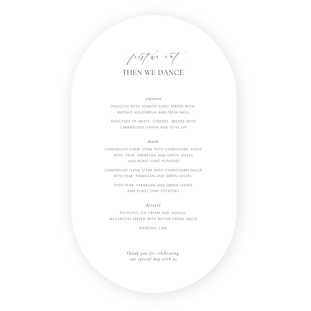 Oval Shaped Menu