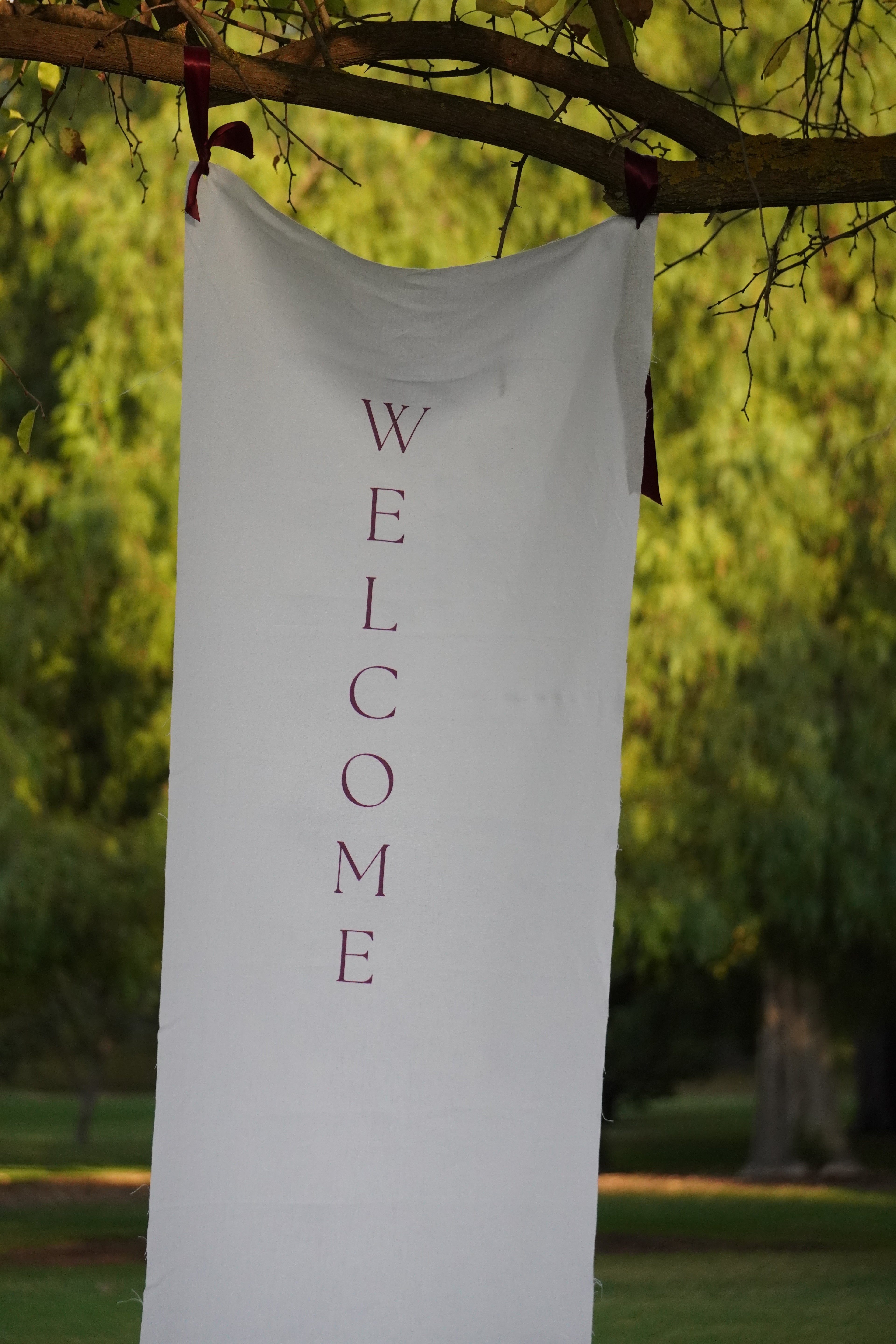Wedding and event linen welcome sign