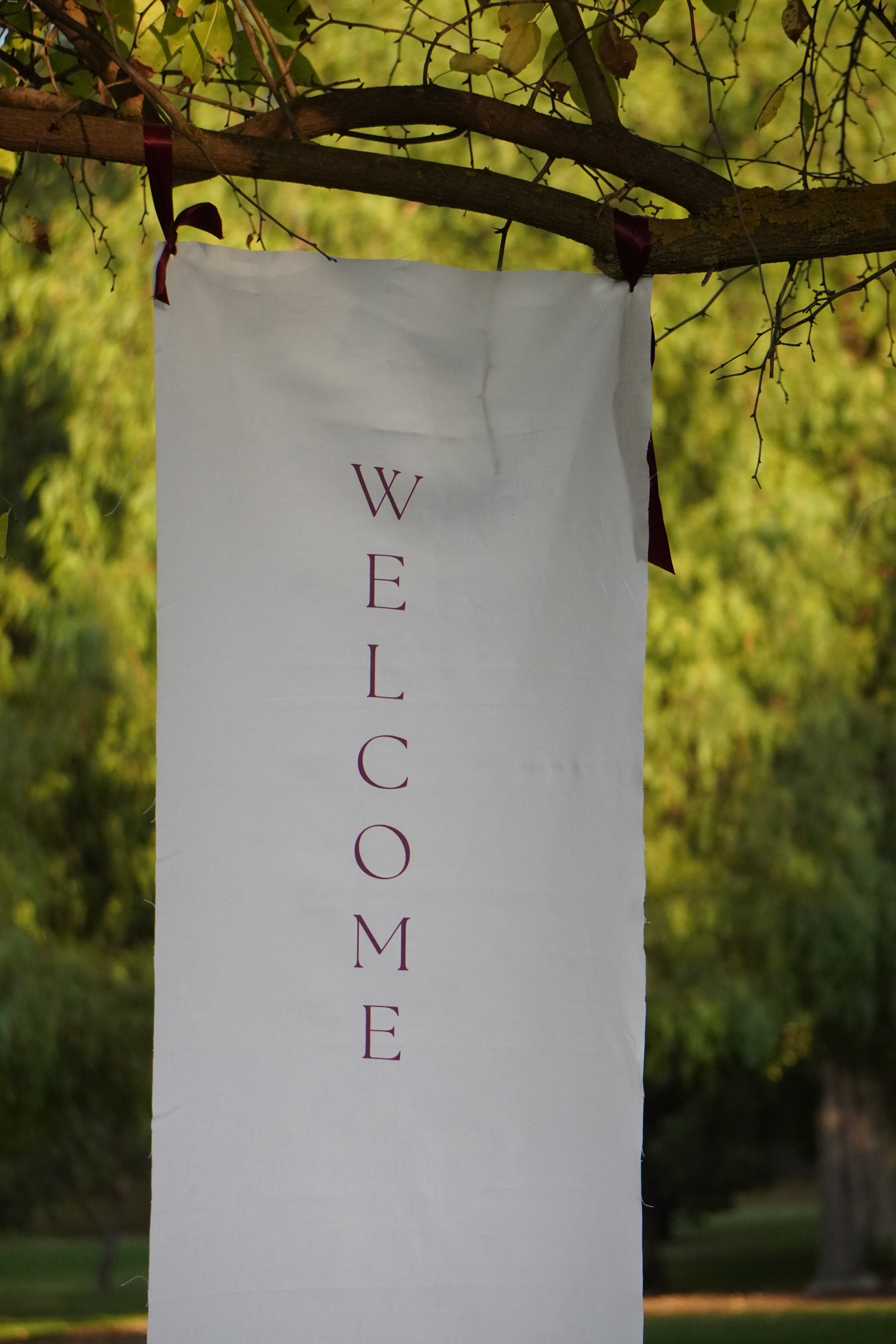 Wedding and event linen welcome sign