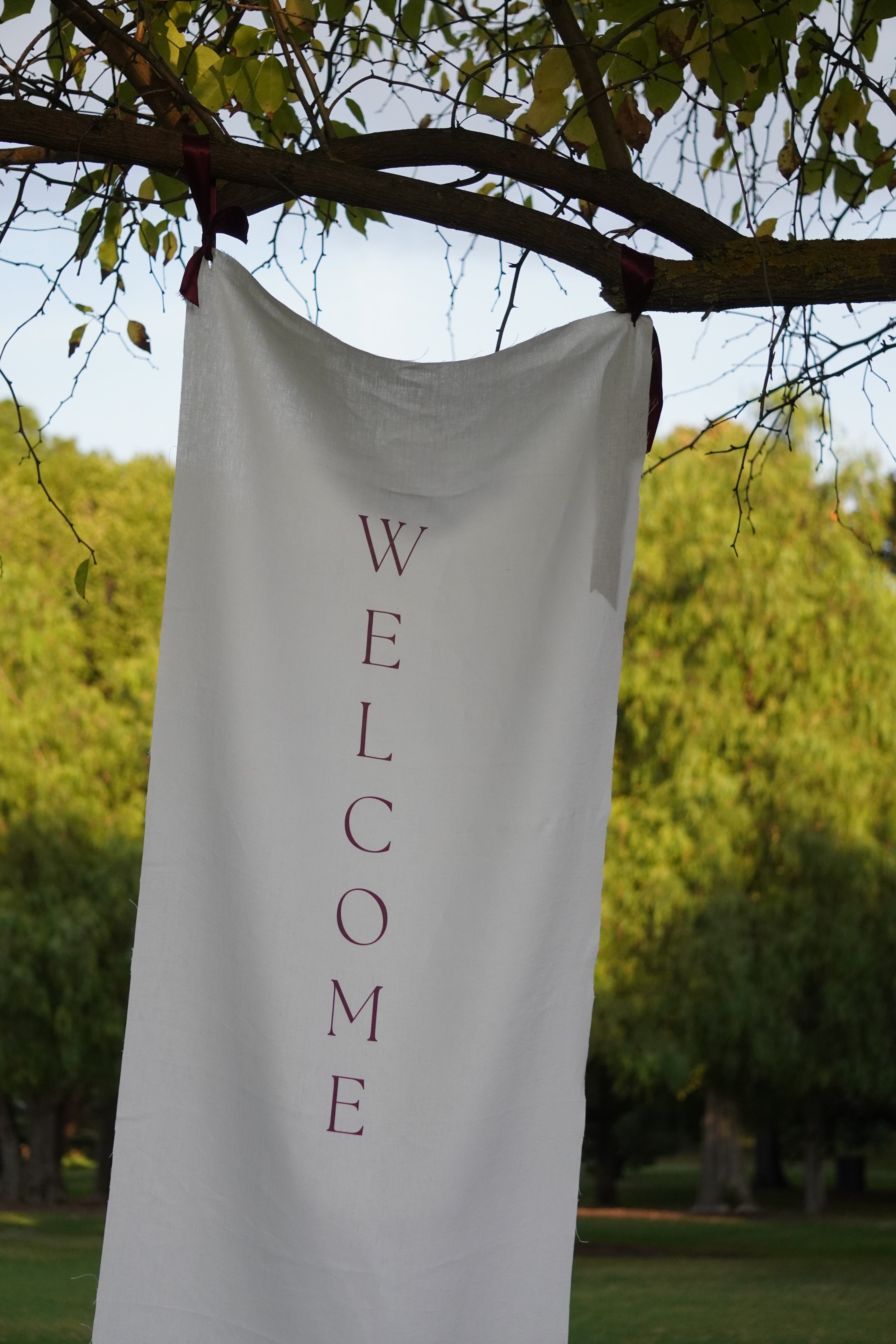 Wedding and event linen welcome sign