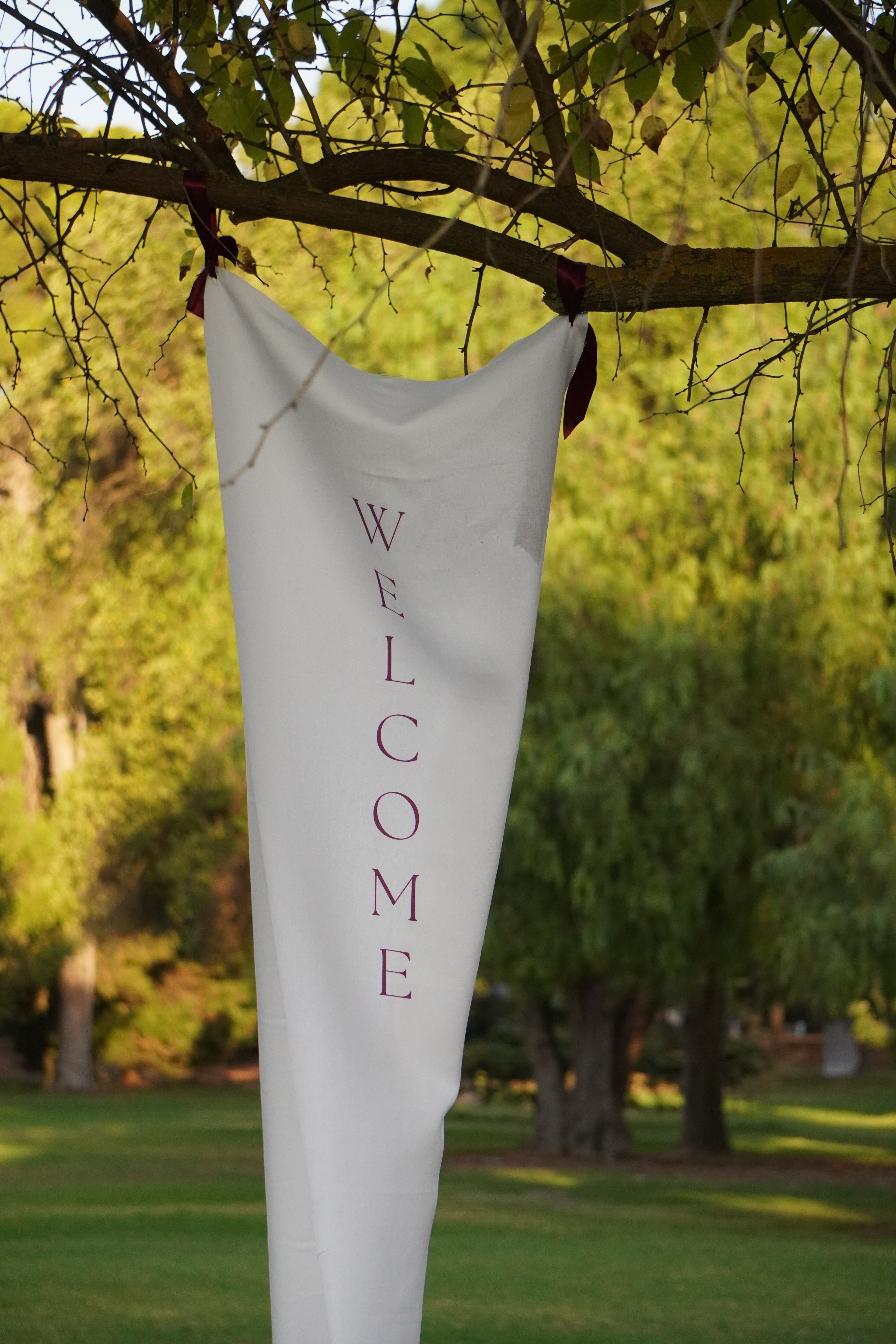 Wedding and event linen welcome sign