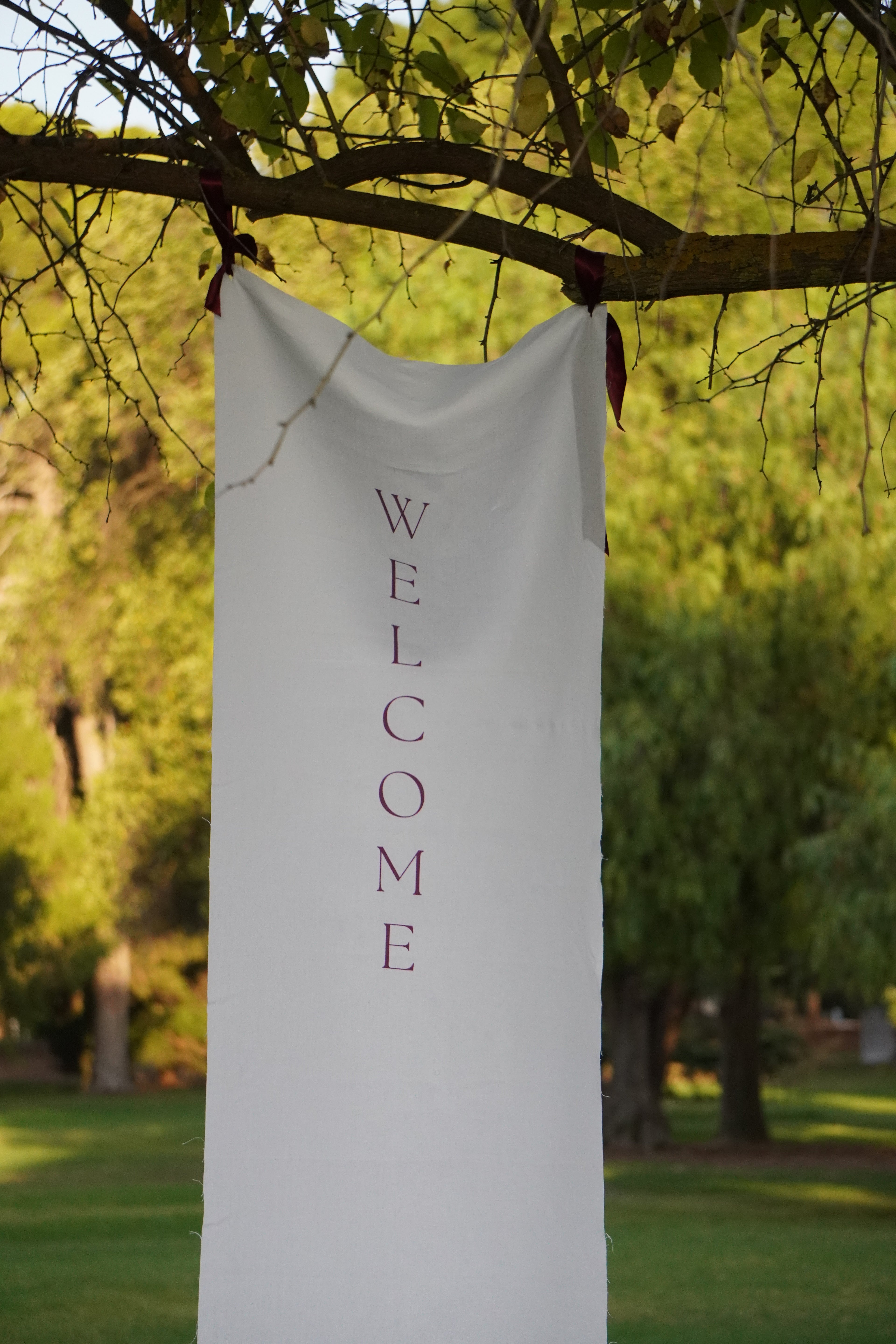 Wedding and event linen welcome sign
