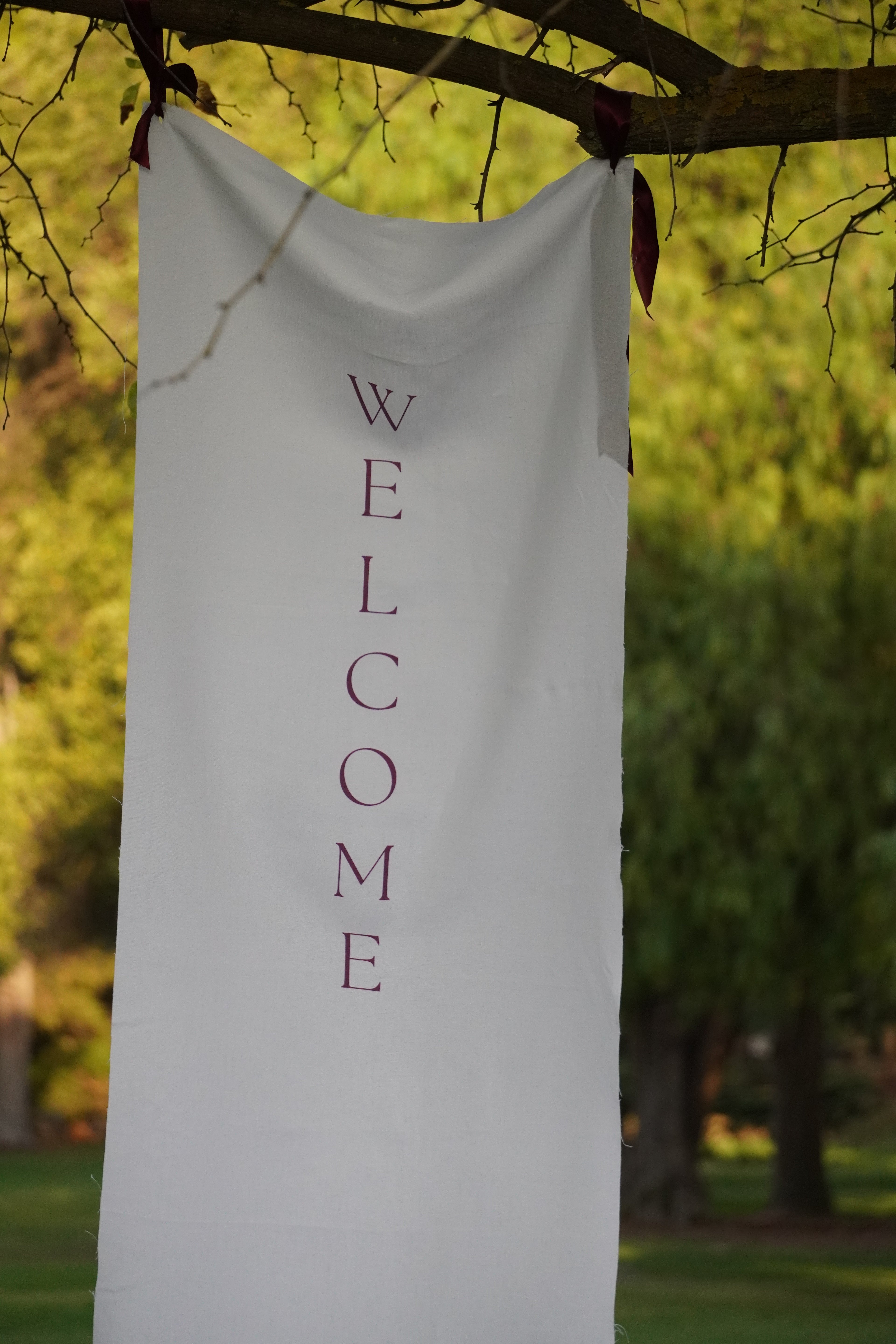 Wedding and event linen welcome sign