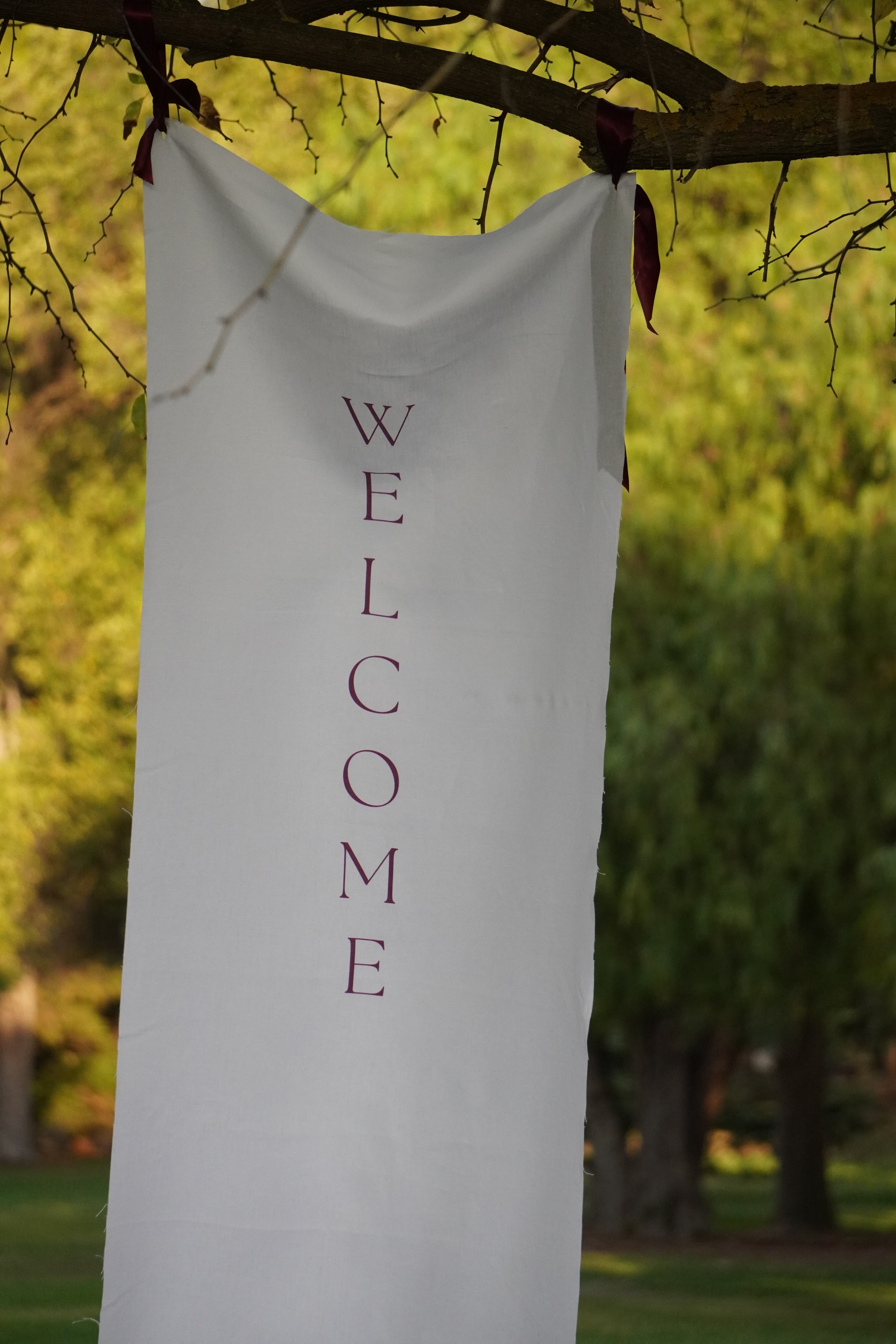 Wedding and event linen welcome sign