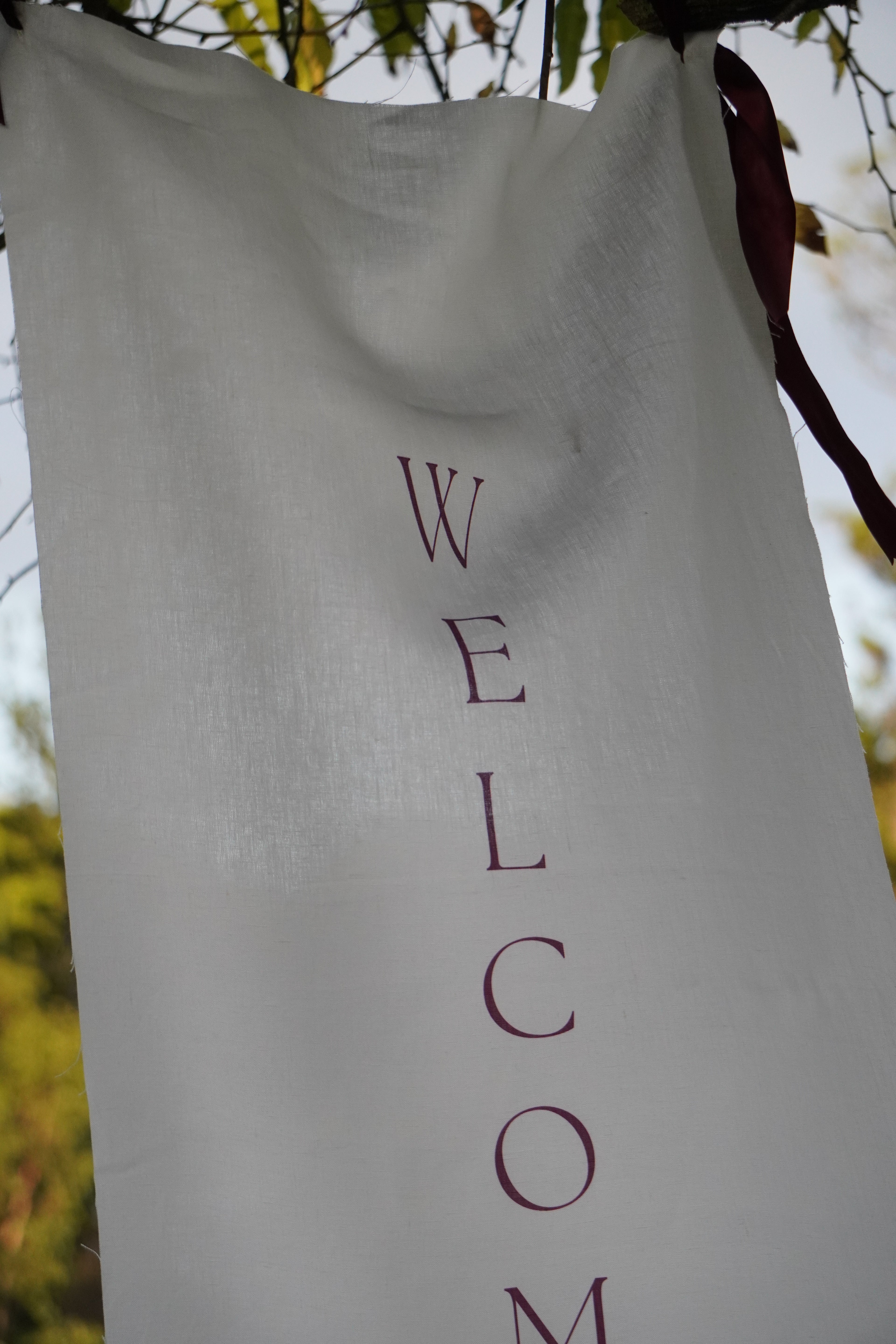 Wedding and event linen welcome sign