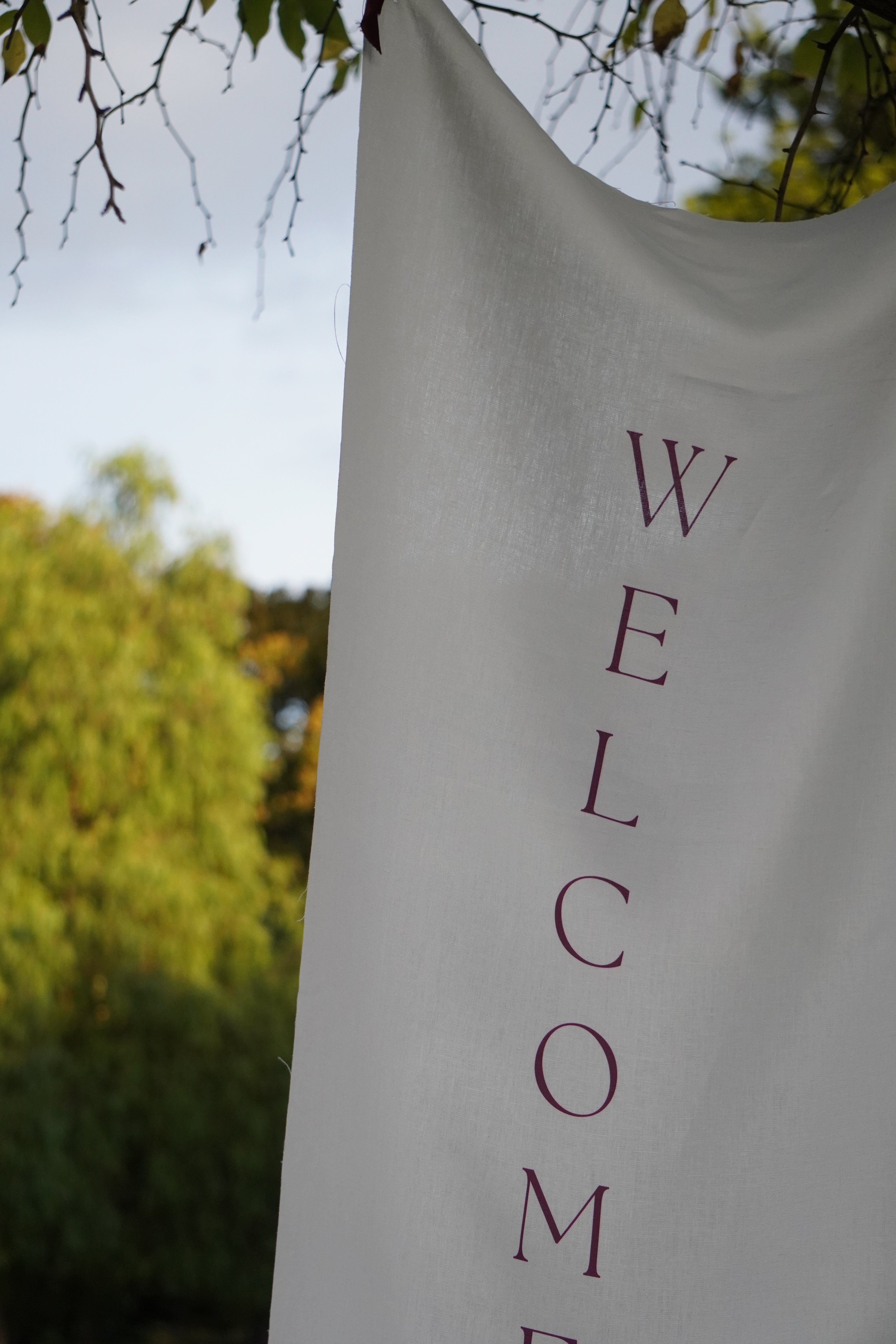 Wedding and event linen welcome sign