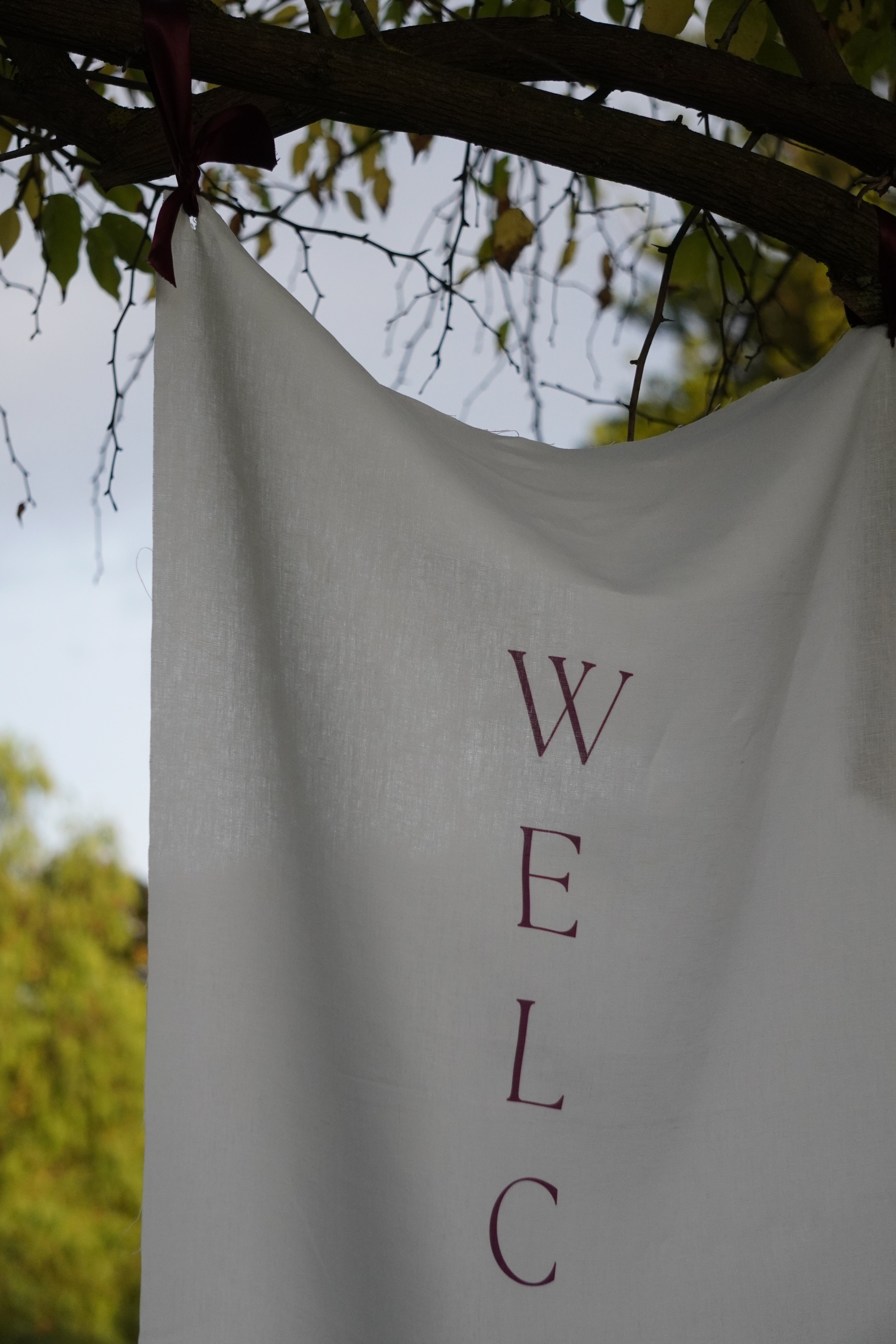 Wedding and event linen welcome sign
