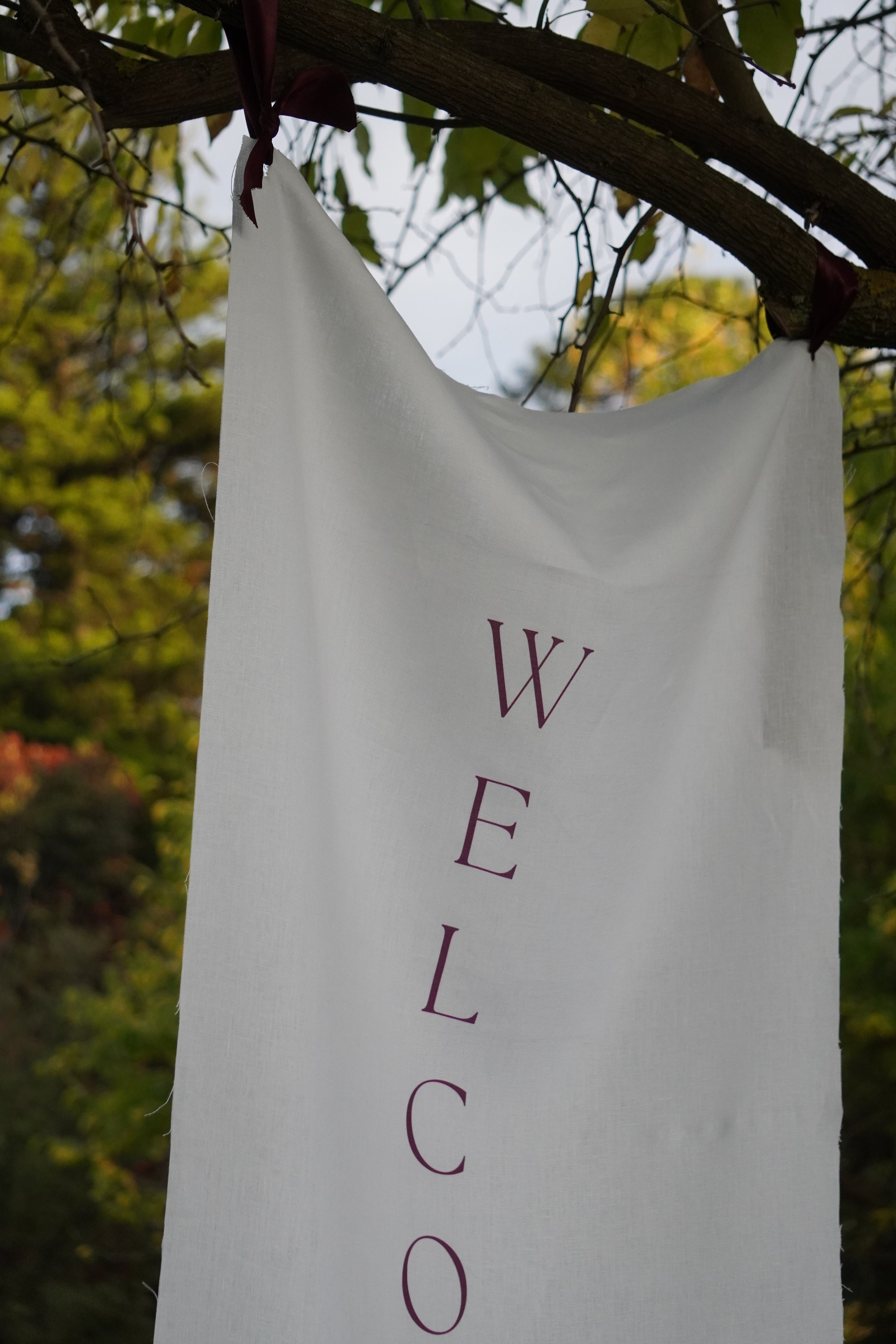 Wedding and event linen welcome sign