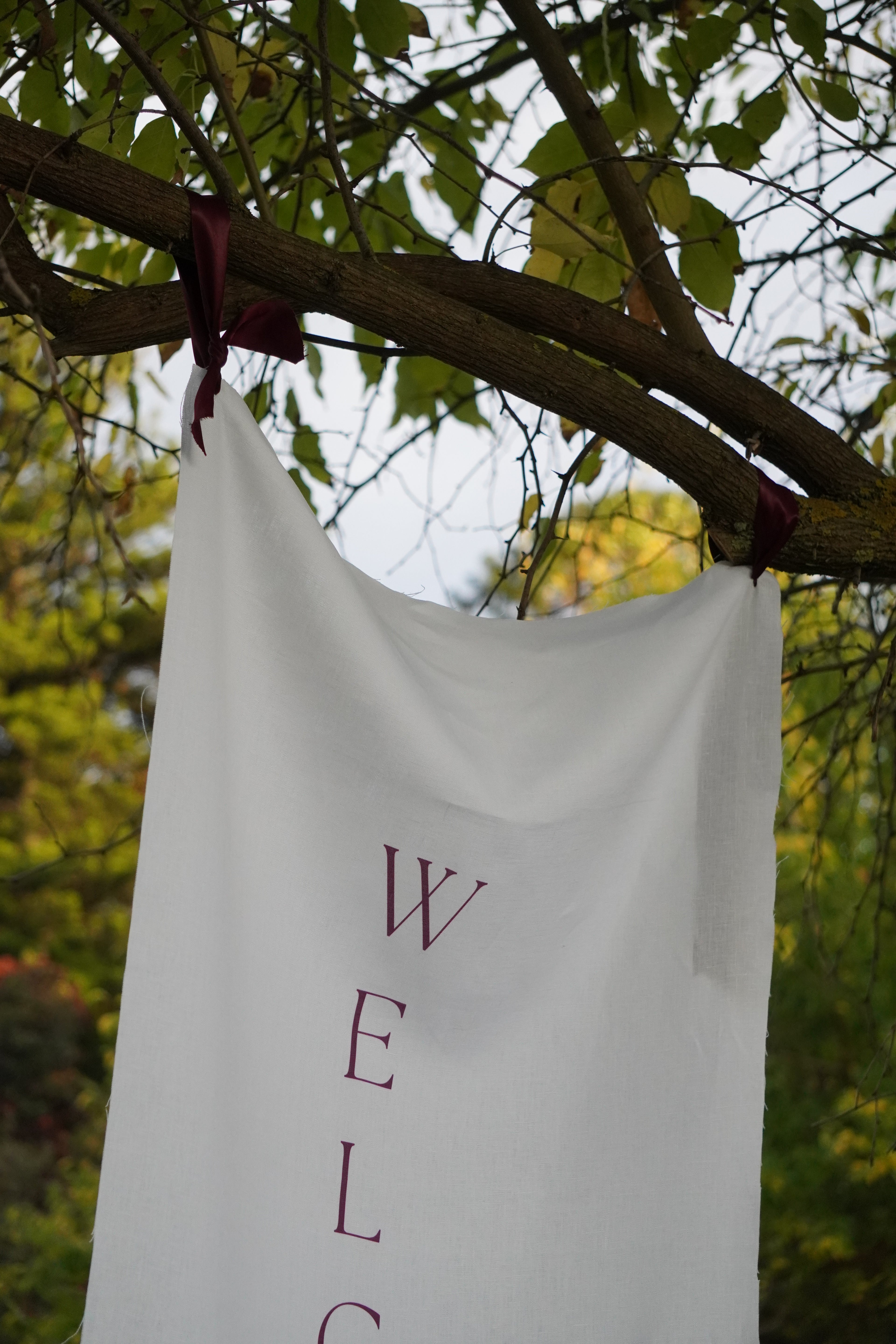 Wedding and event linen welcome sign