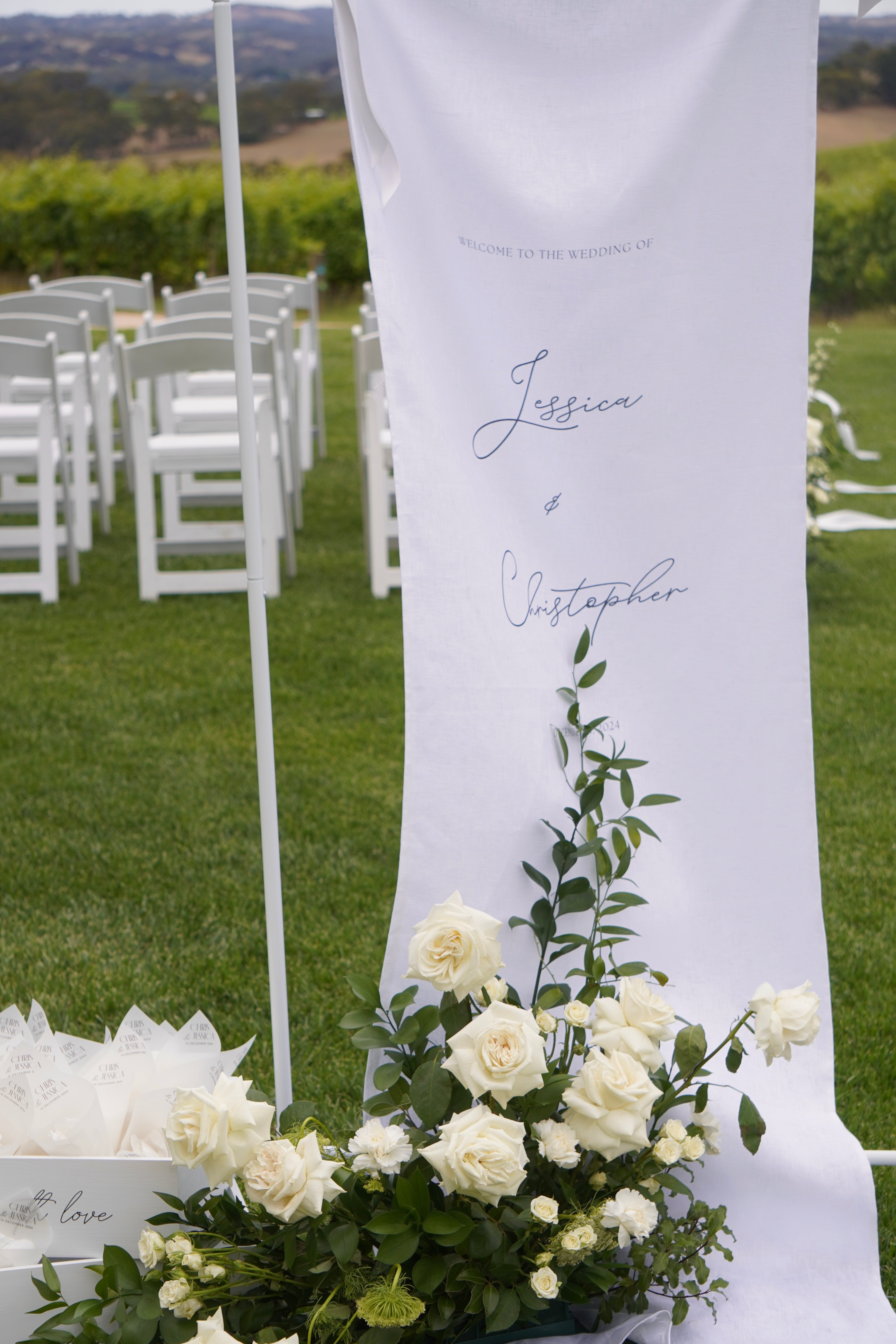 Linen welcome sign