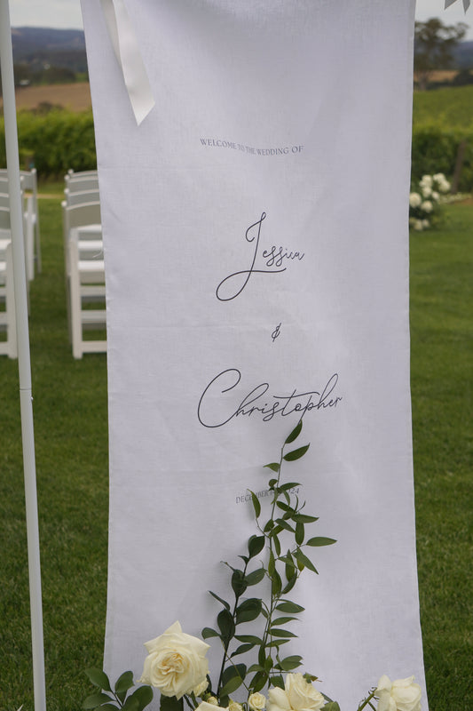 Linen welcome sign