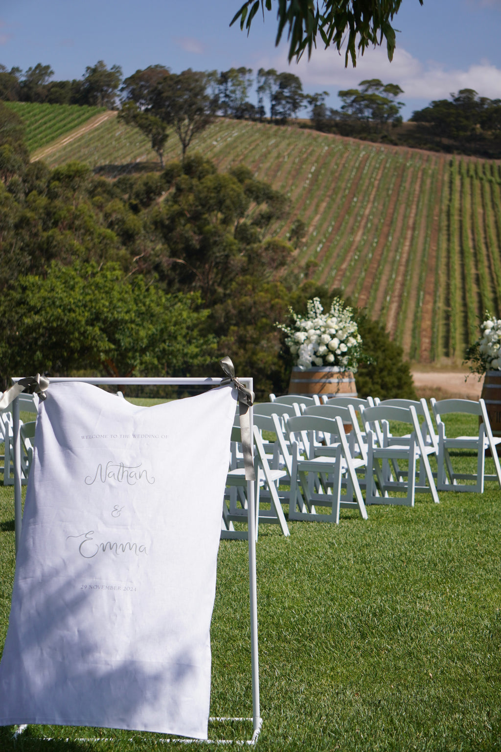 Linen welcome sign