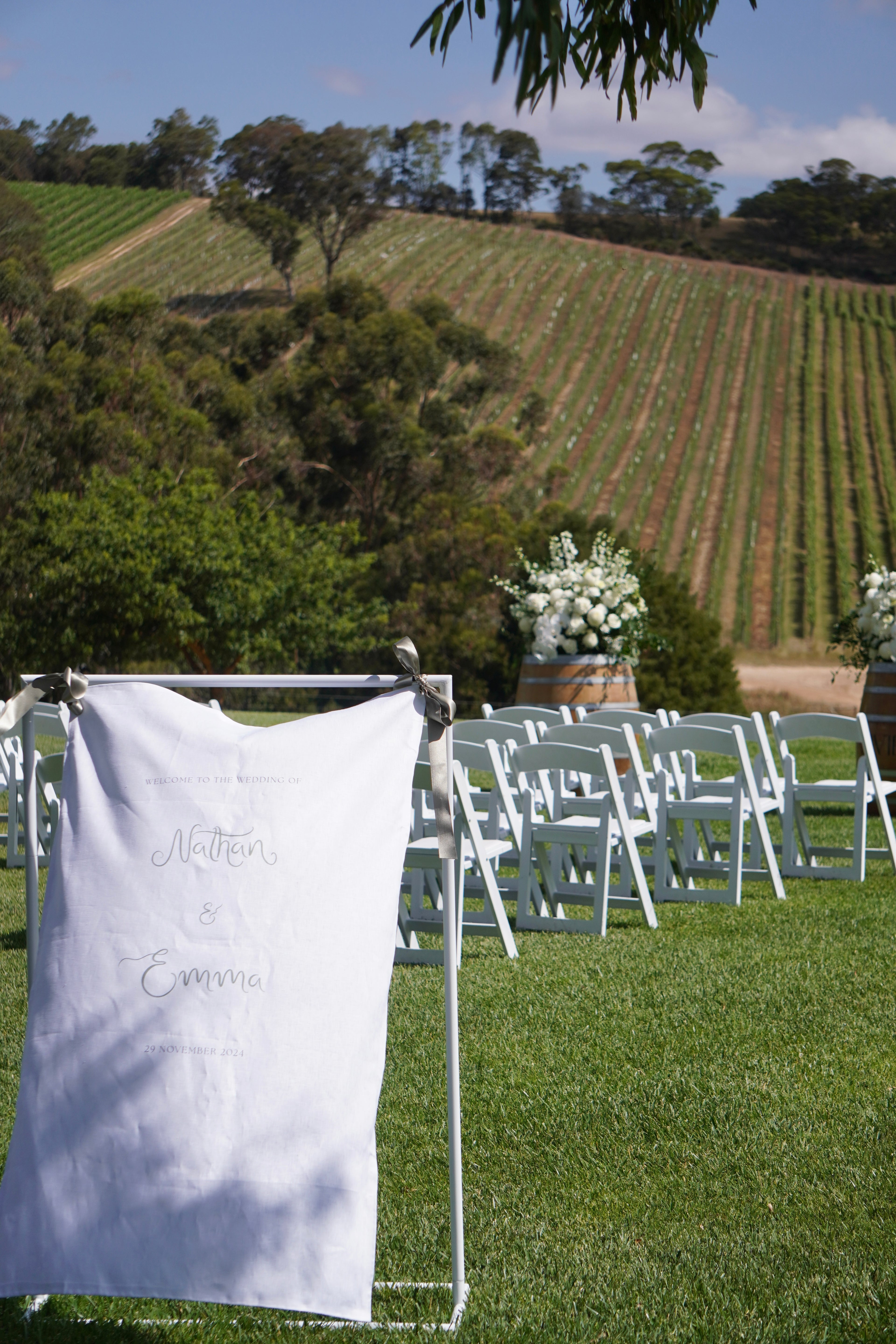 Linen welcome sign