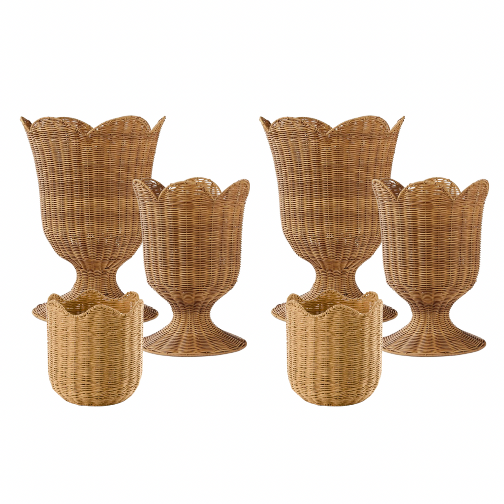 Rattan flower urn & baskets (hire)