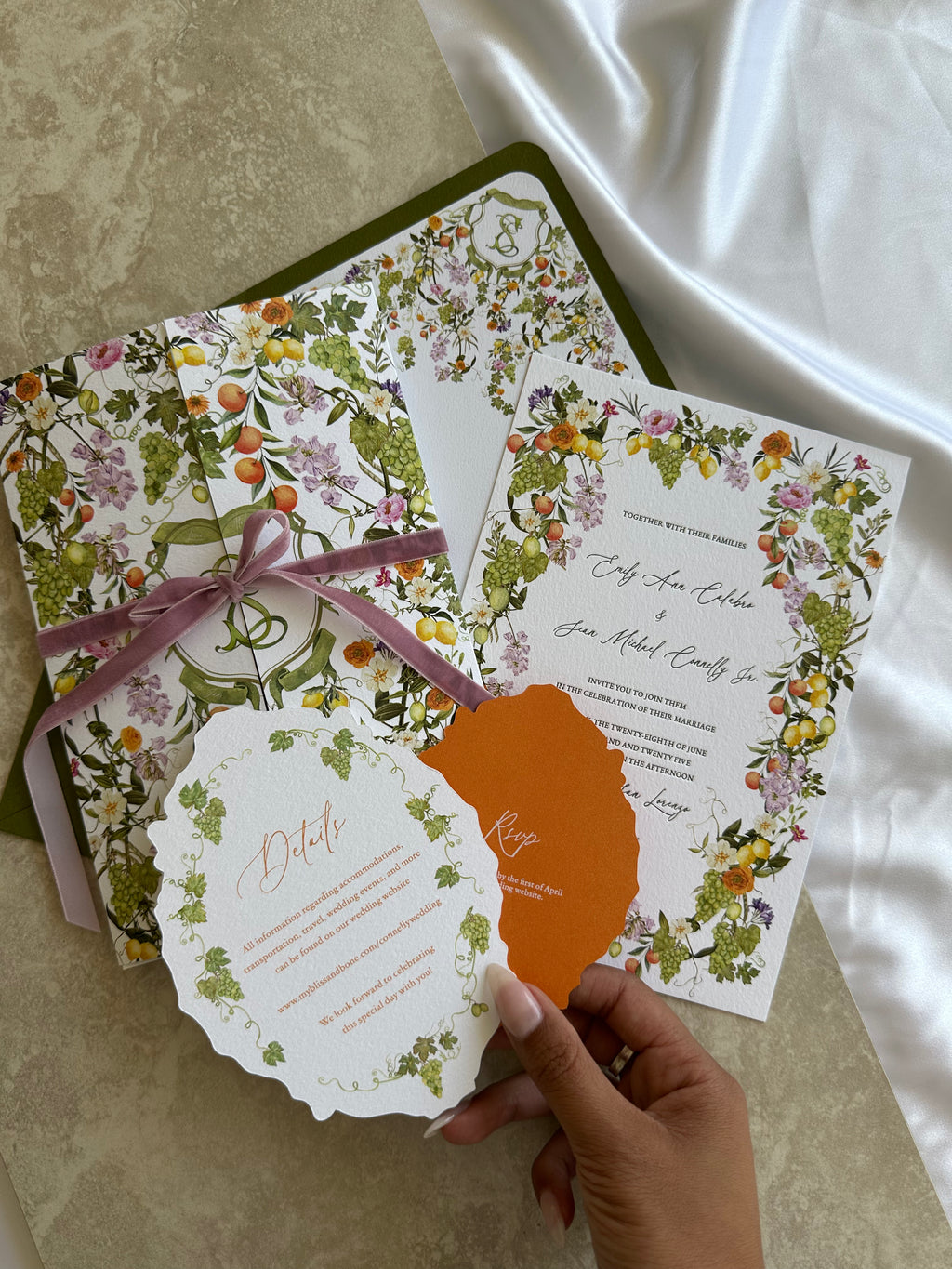 Floral Letterpress Invitation Suite