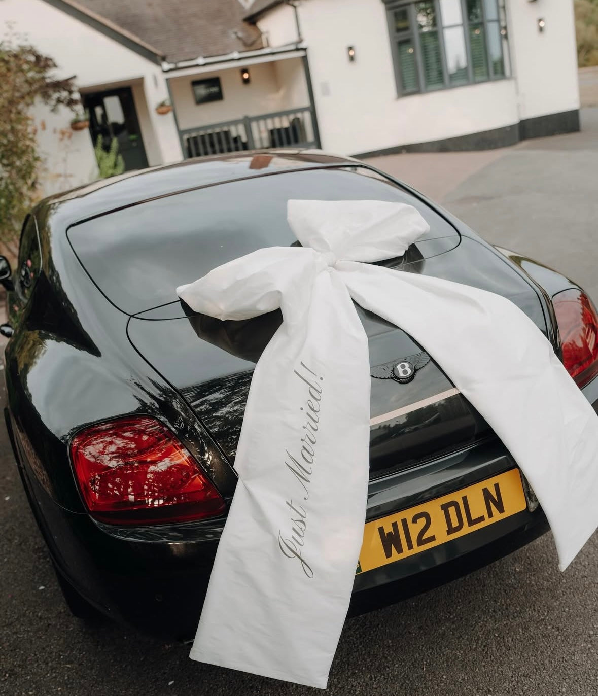 Just Married Bow (olive green font)