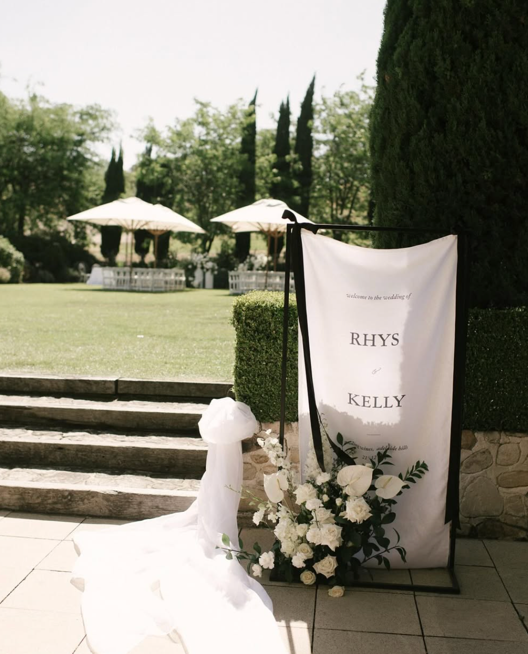Linen welcome sign