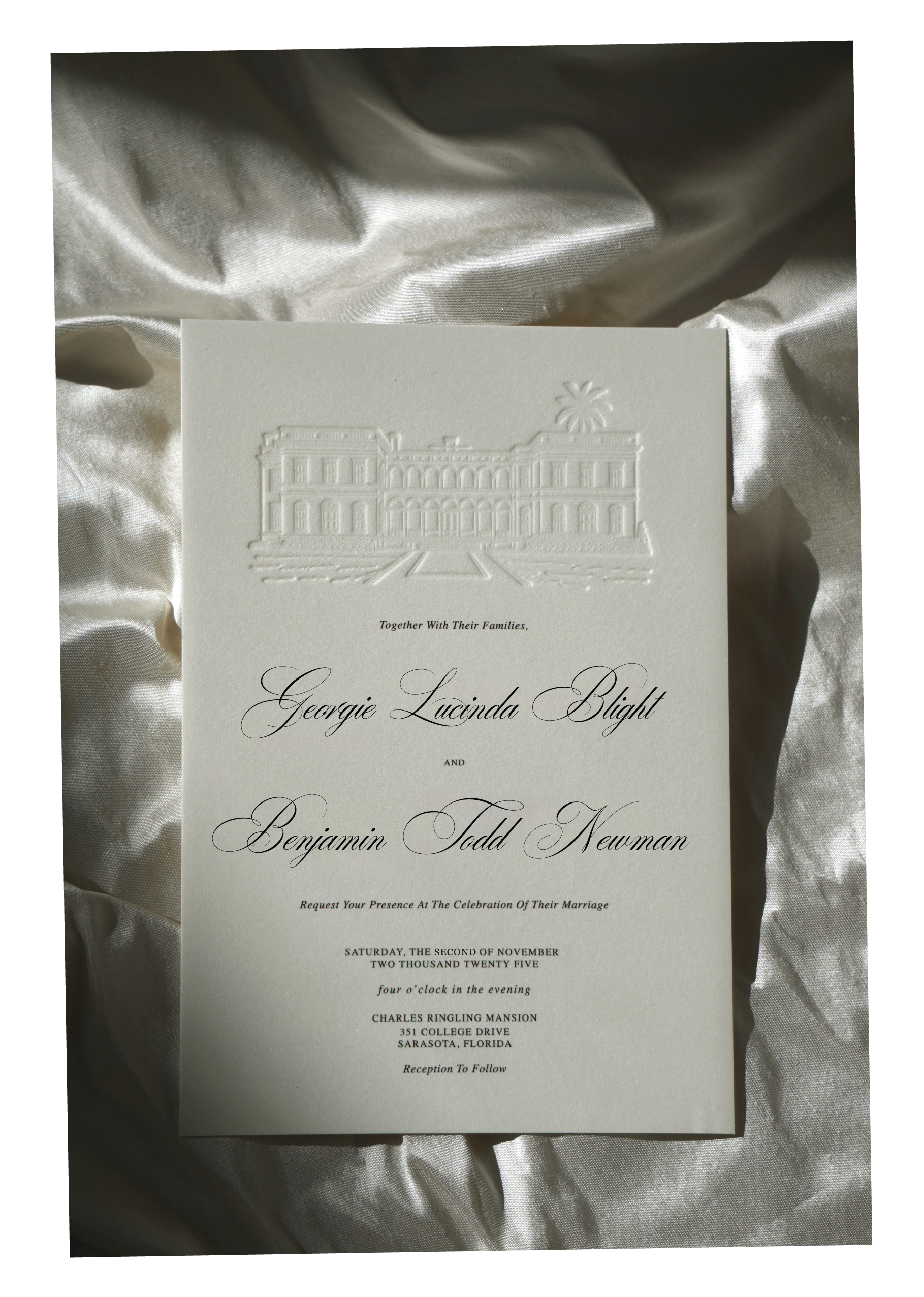 Embossed Wedding Invitation Suite & Silk