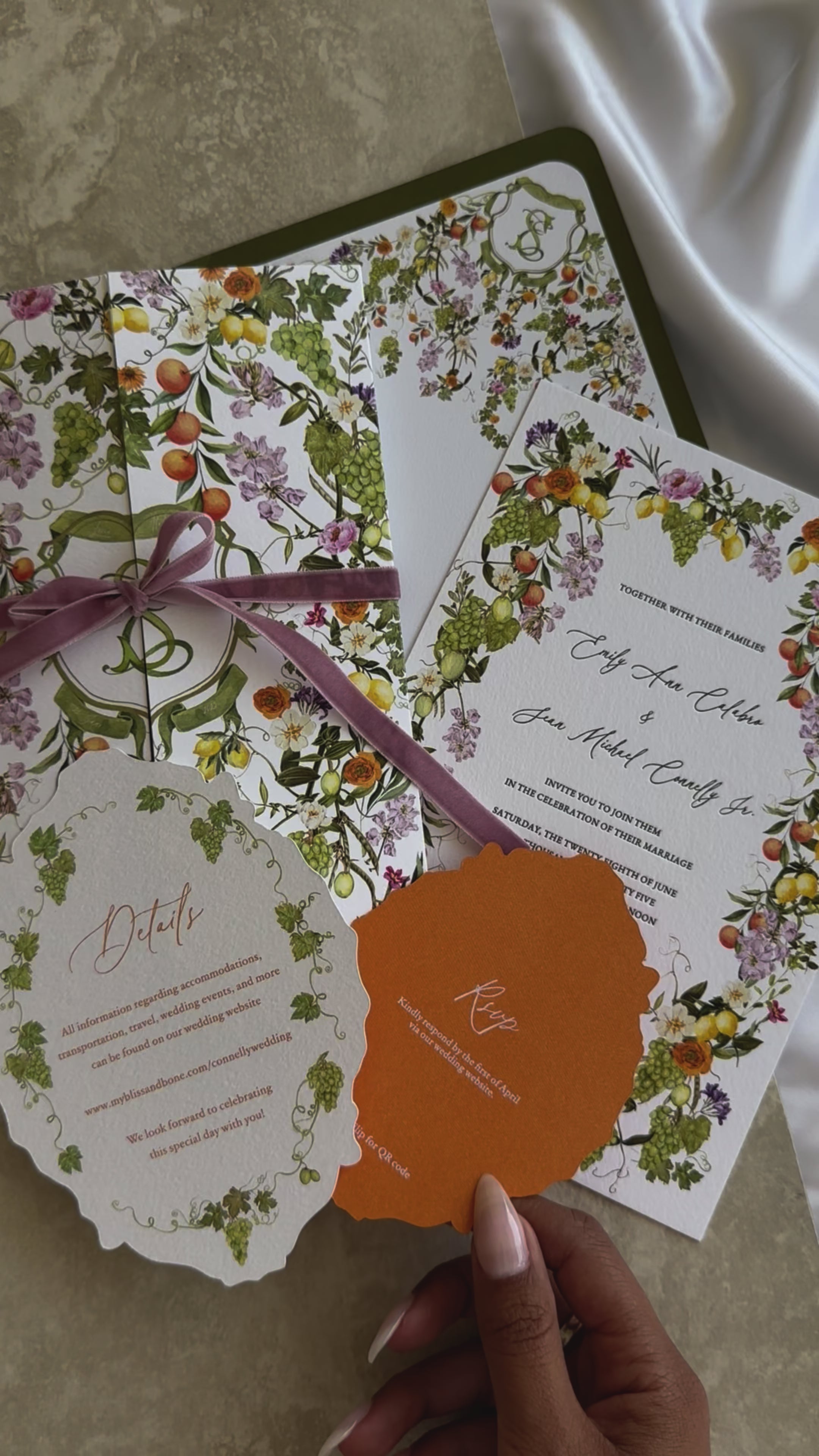 Floral Letterpress Invitation Suite